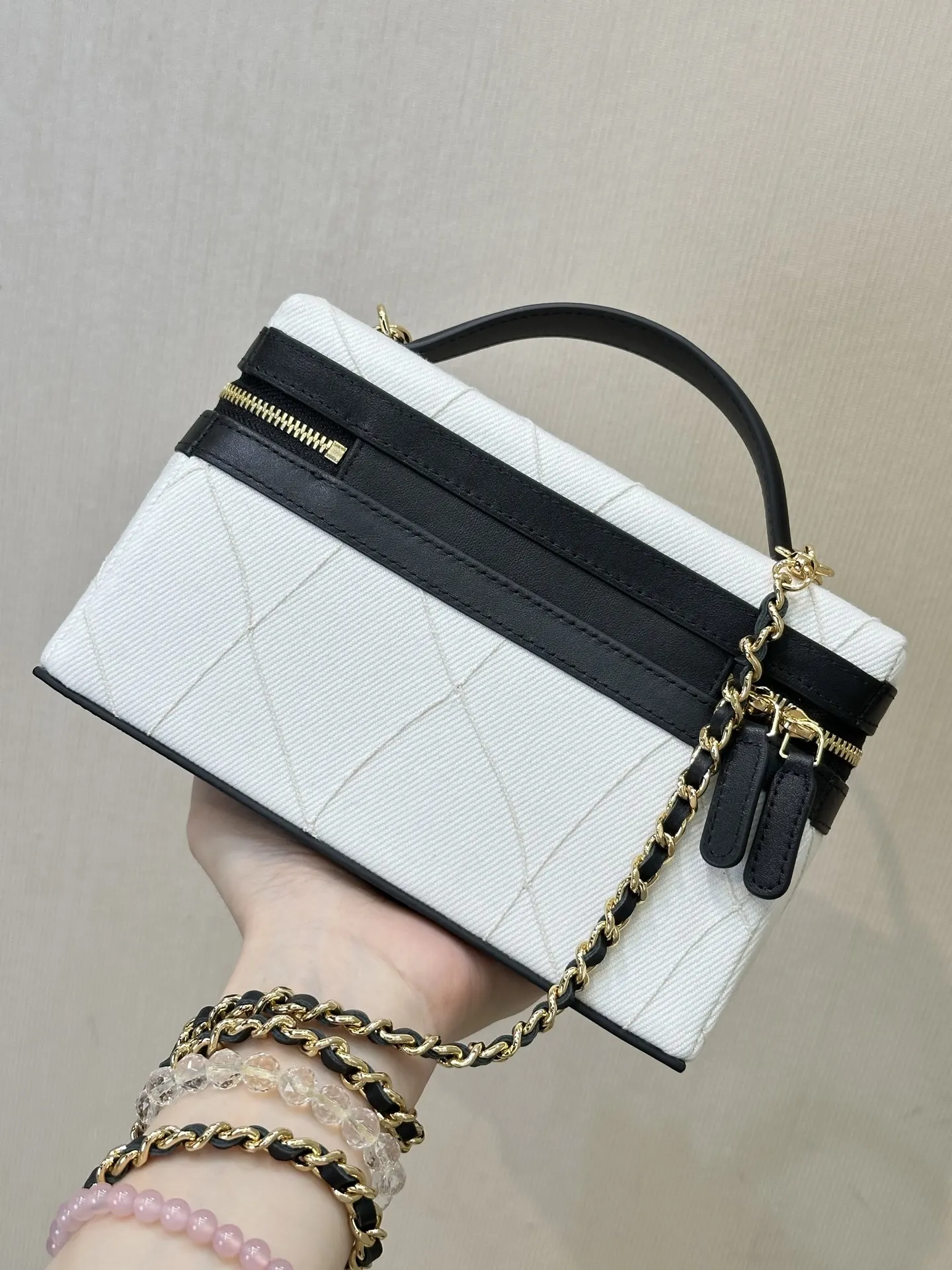 CHANEL 黑色 拼色 牛皮 链条包 精致链条款