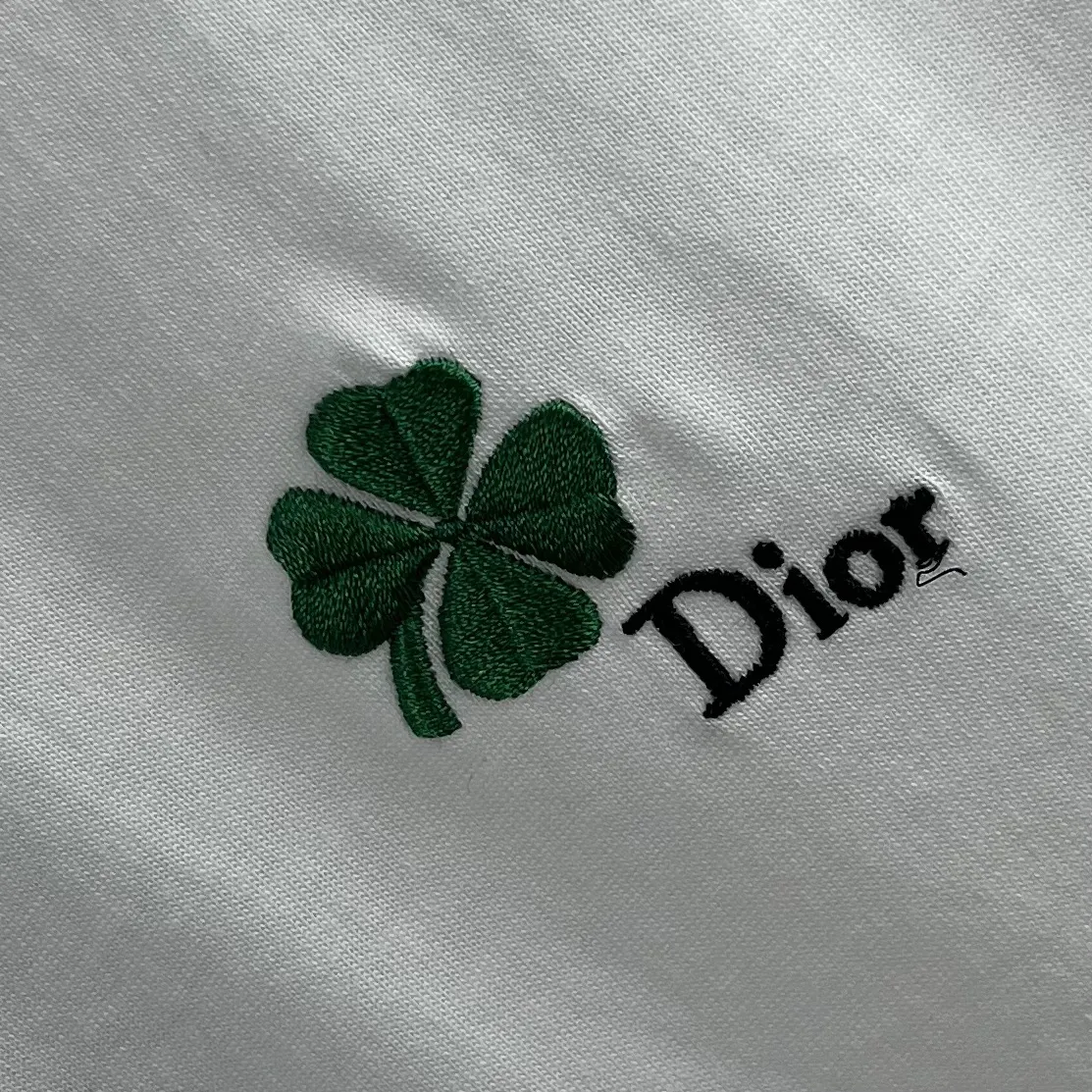 Dior 白色圆领短袖T恤 绿色刺绣