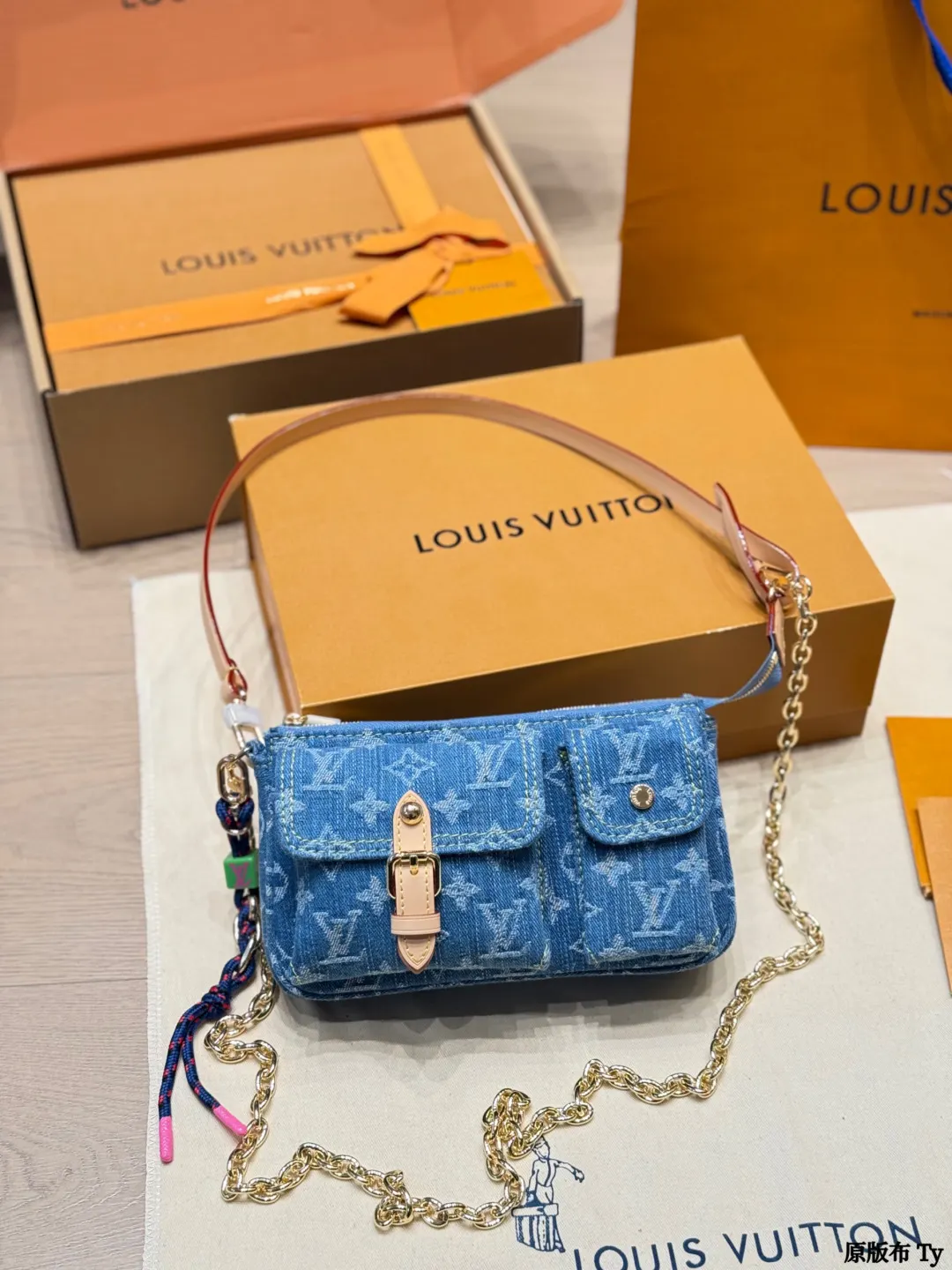 LV 老花 牛仔 Mo鏈條包 精致鏈條款