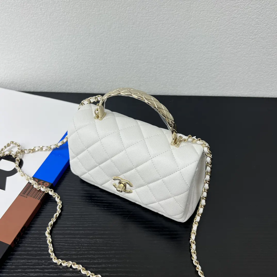 Chanel 灰色/白色 皮革 翻蓋 鏈條包