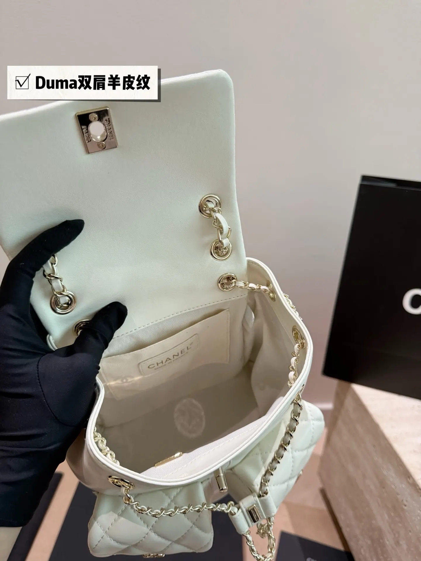 白色 金色 羊皮 雙肩包 实用雙肩款