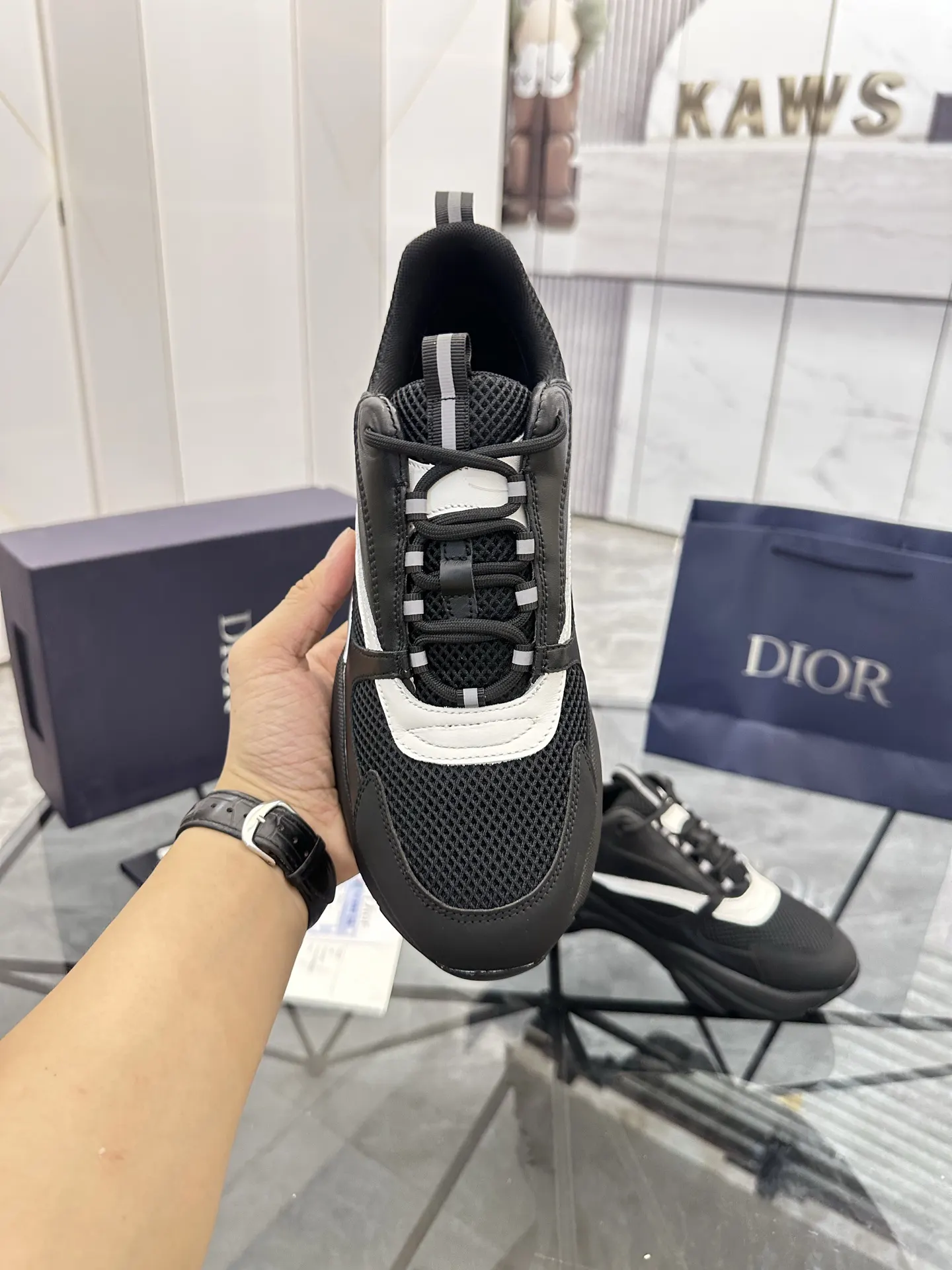 Dior B22 黑白拼色牛皮休閒鞋 經典厚底