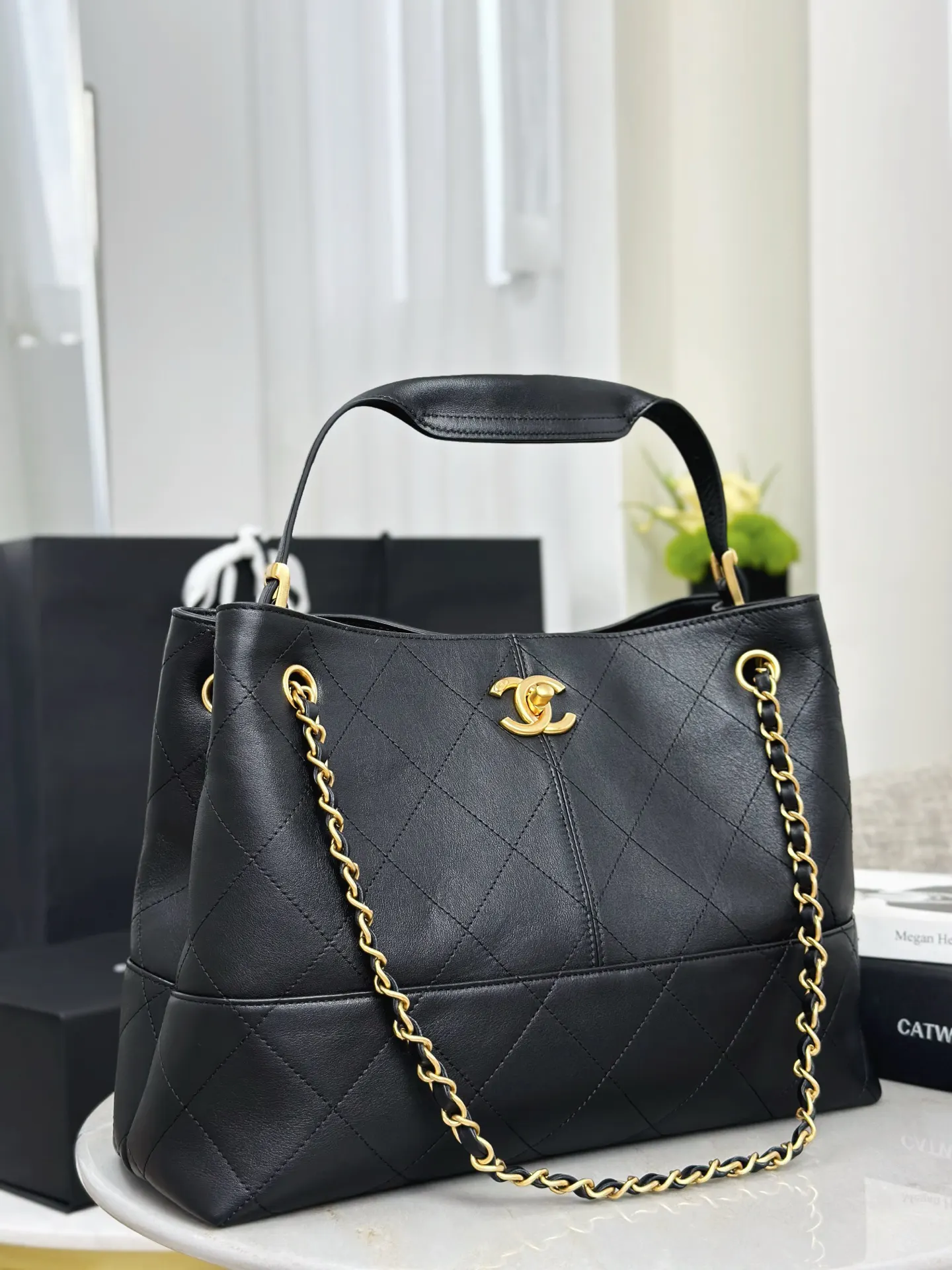 CHANEL 黑色牛皮手提链条包 通勤款 复古款