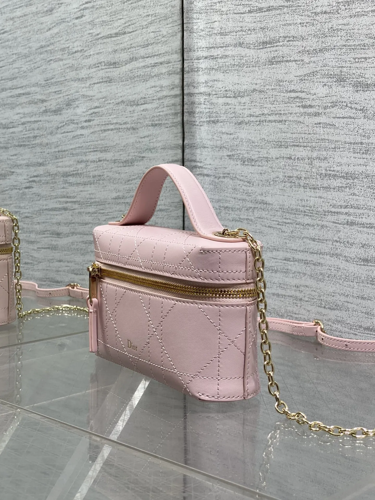 Dior Cannage藤格纹 黑色牛皮链条包 手提斜挎