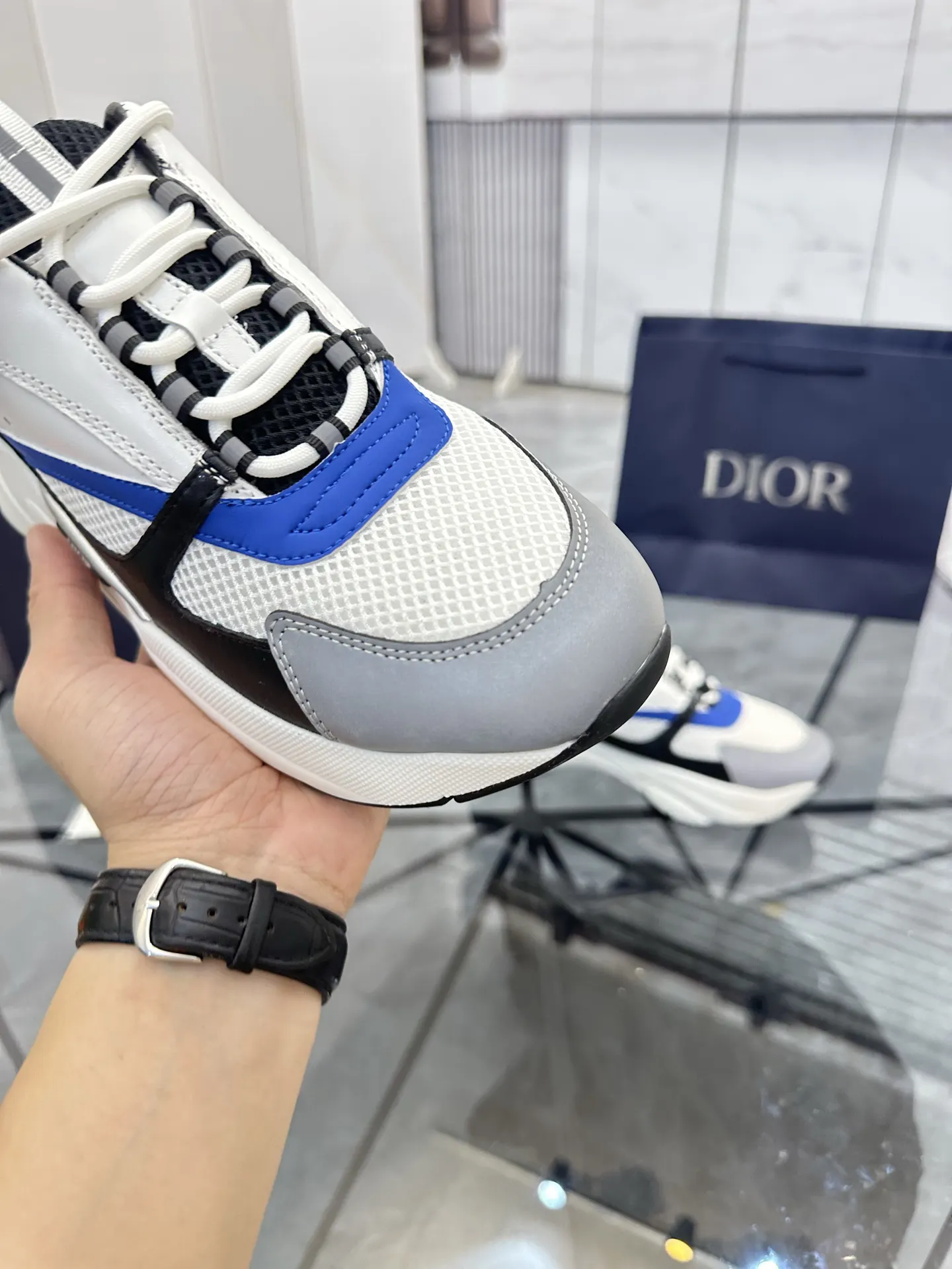 Dior B22 蓝色/白色 皮革 运动鞋