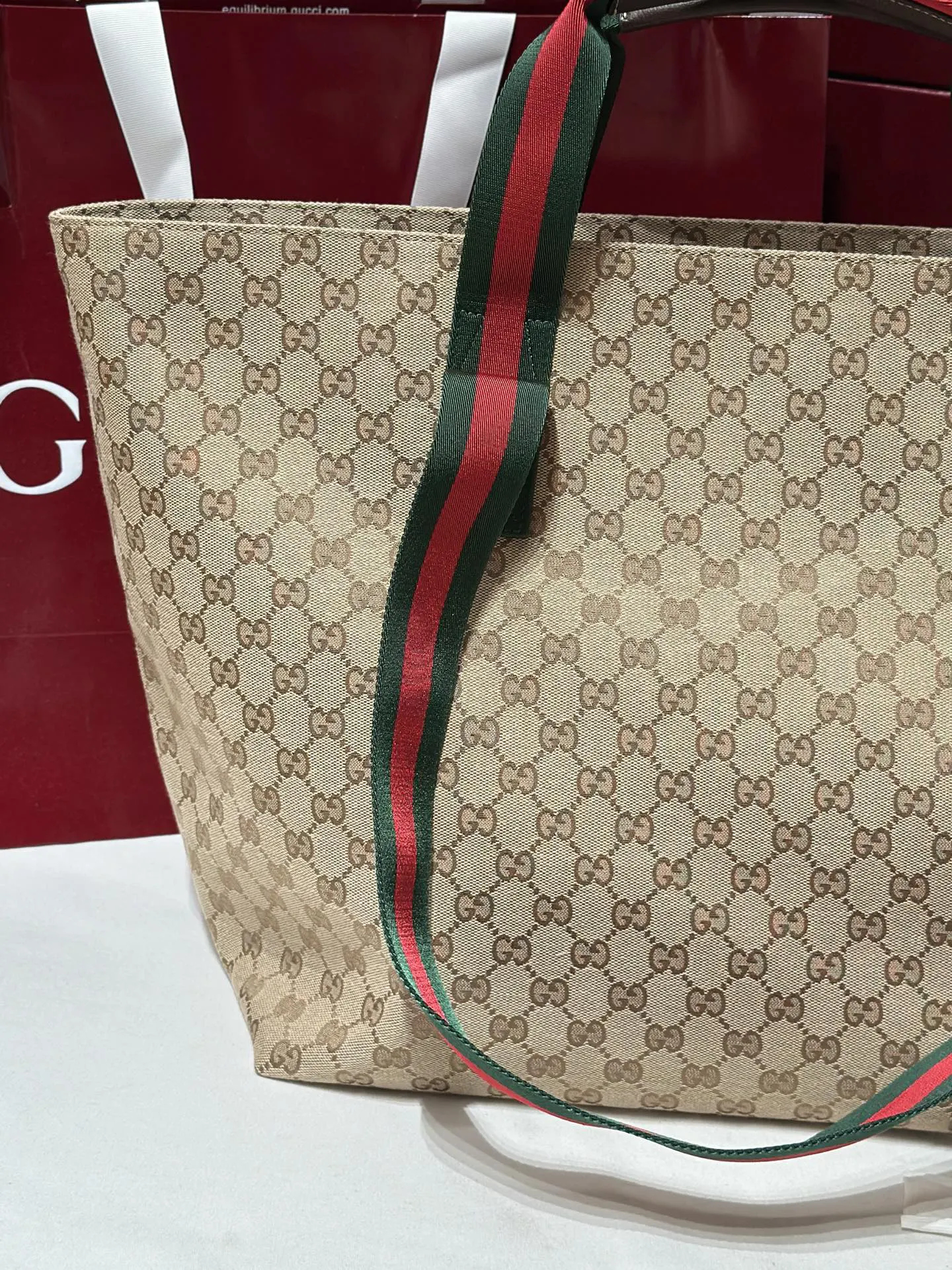 Gucci 棕色 金色 帆布 托特包 大容量托特款