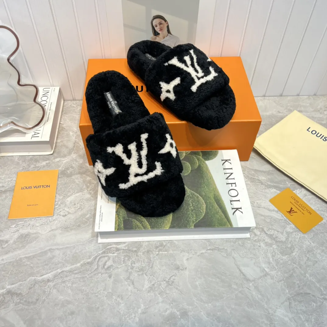 LV 黑色毛绒厚底拖鞋 秋冬居家休闲款｜ORBUYBAG 岚奢包高端时尚精品