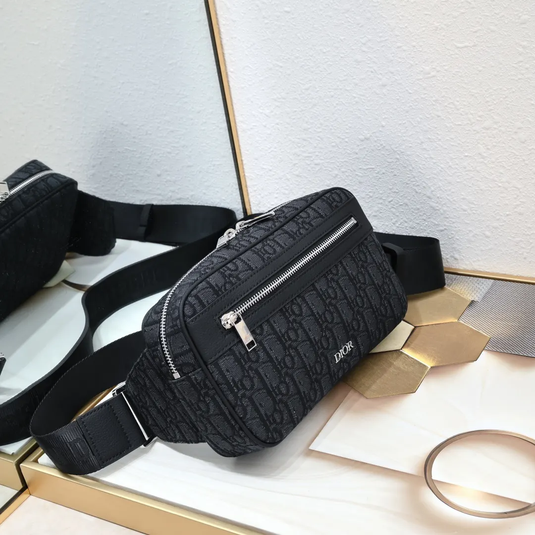 Black Beige Belt Bag Casual Leather