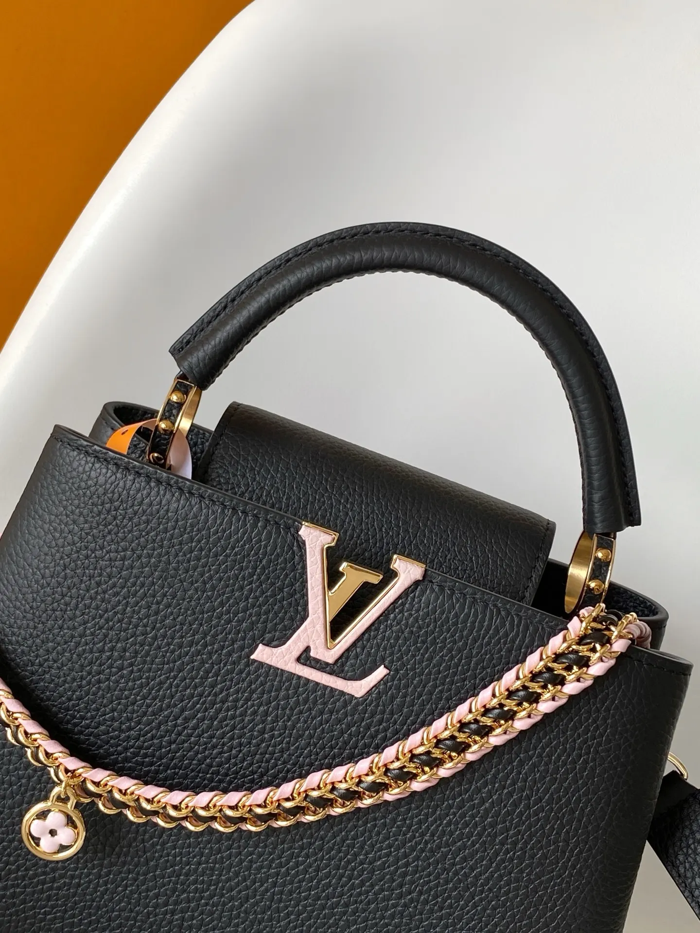 Louis Vuitton Black Gray Chain Bag Leather