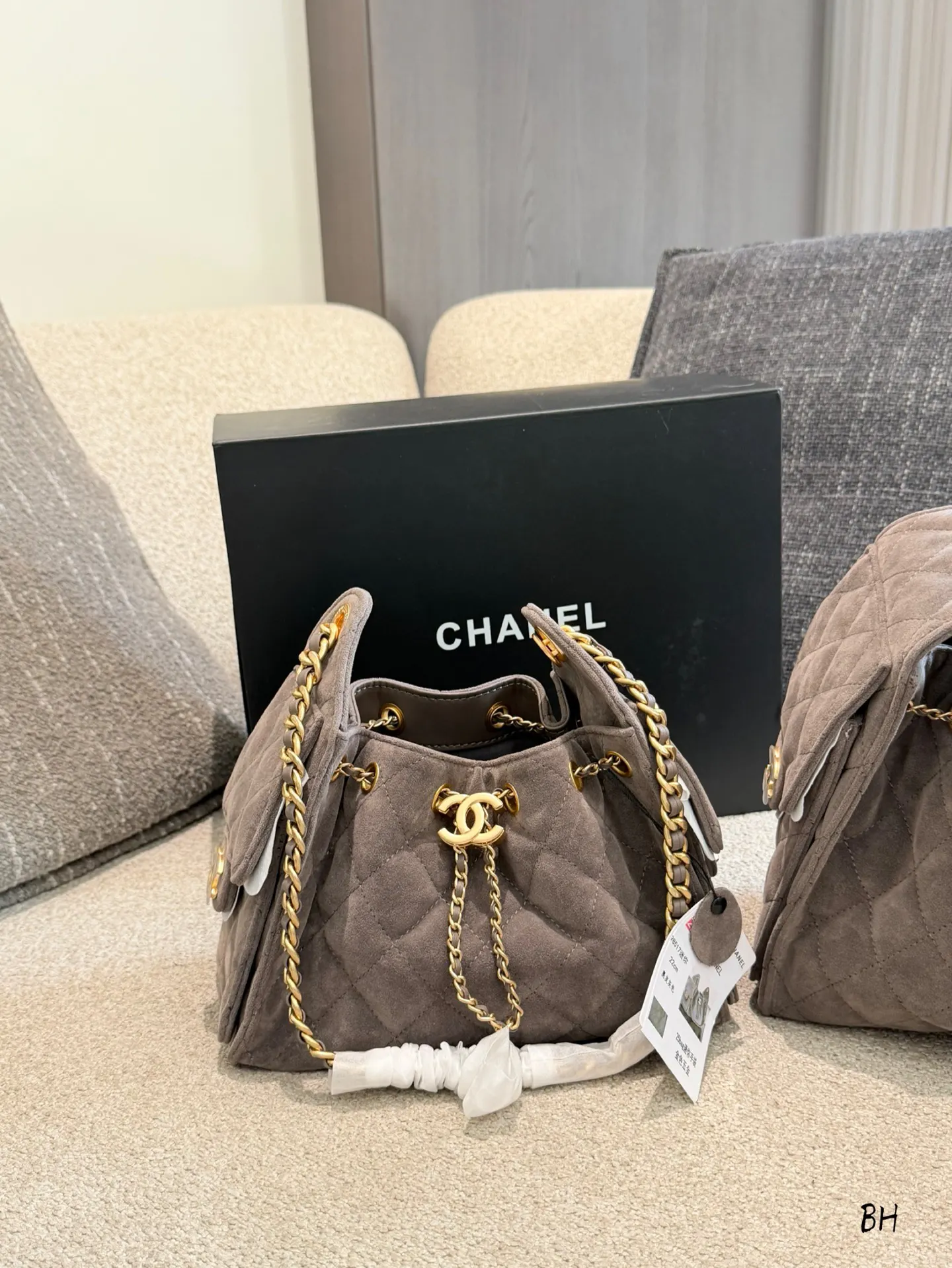 CHANEL 棕色 麂皮 鏈條包 精致鏈條款