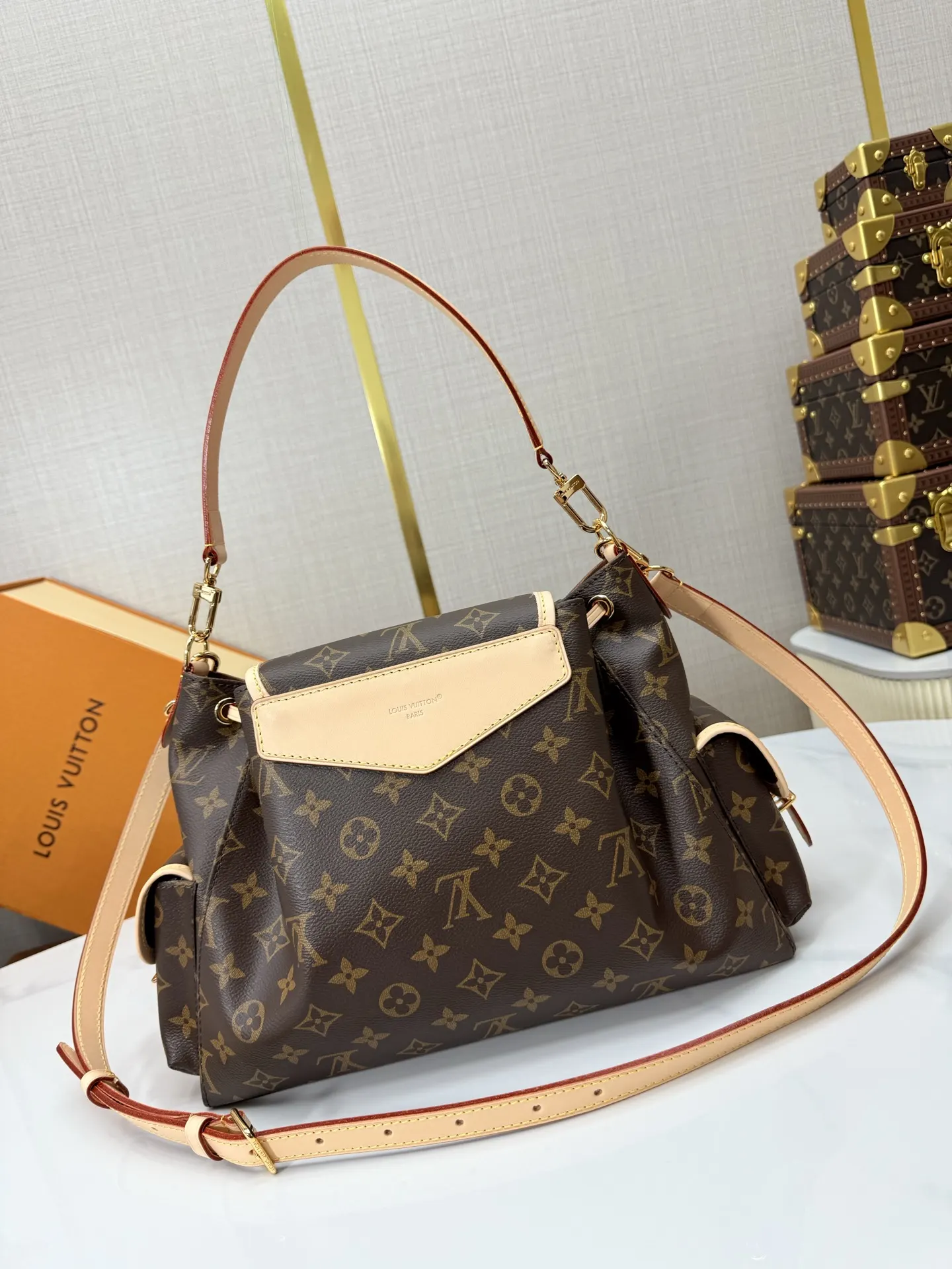 LV 老花 帆布 双肩包 实用双肩款