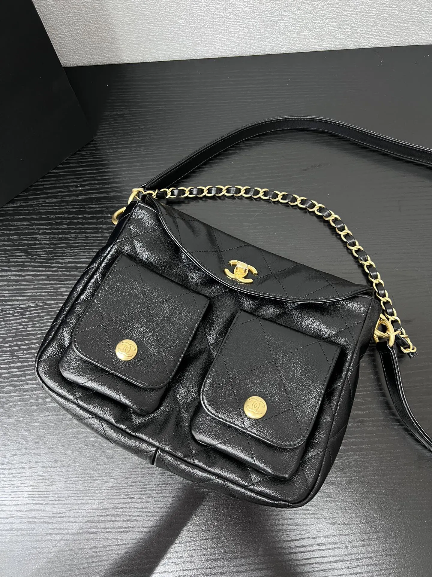 CHANEL 黑色牛皮链条Hobo包 单肩款 经典款