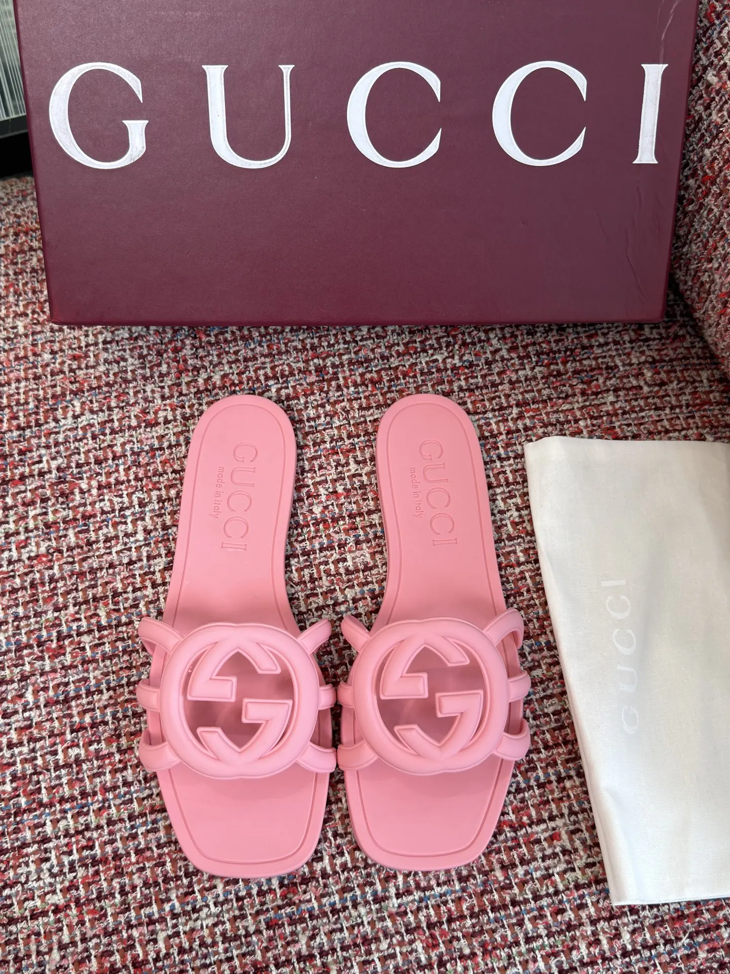 Gucci Interlocking G 粉色凉拖 休闲 运动鞋