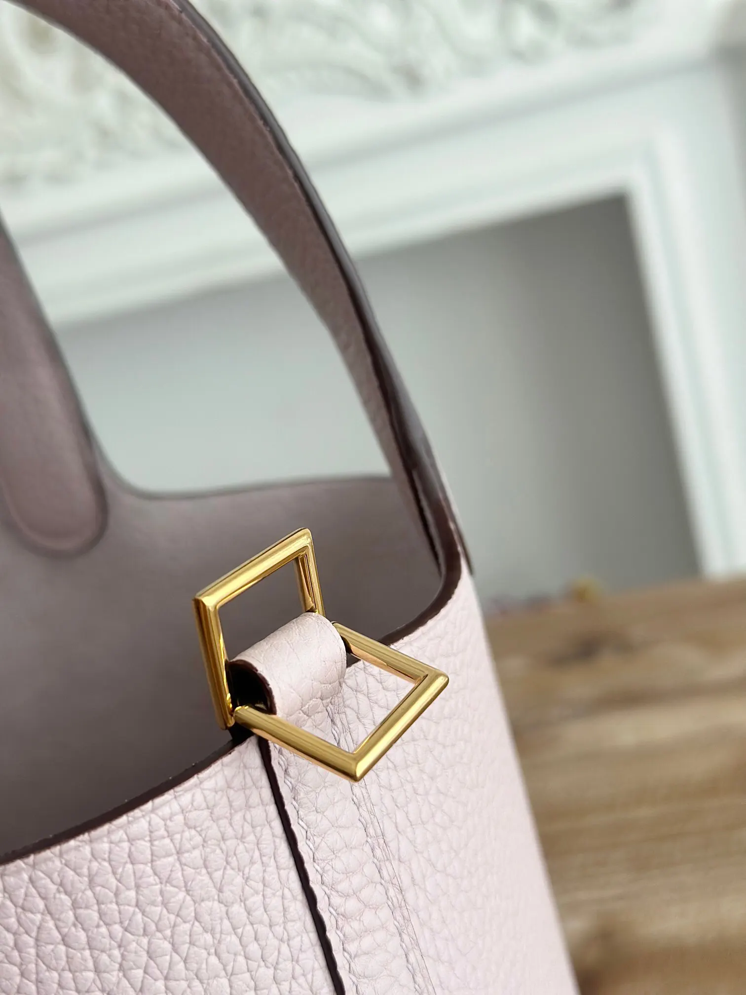 Hermès 3Q粉 牛皮 手提包 18cm