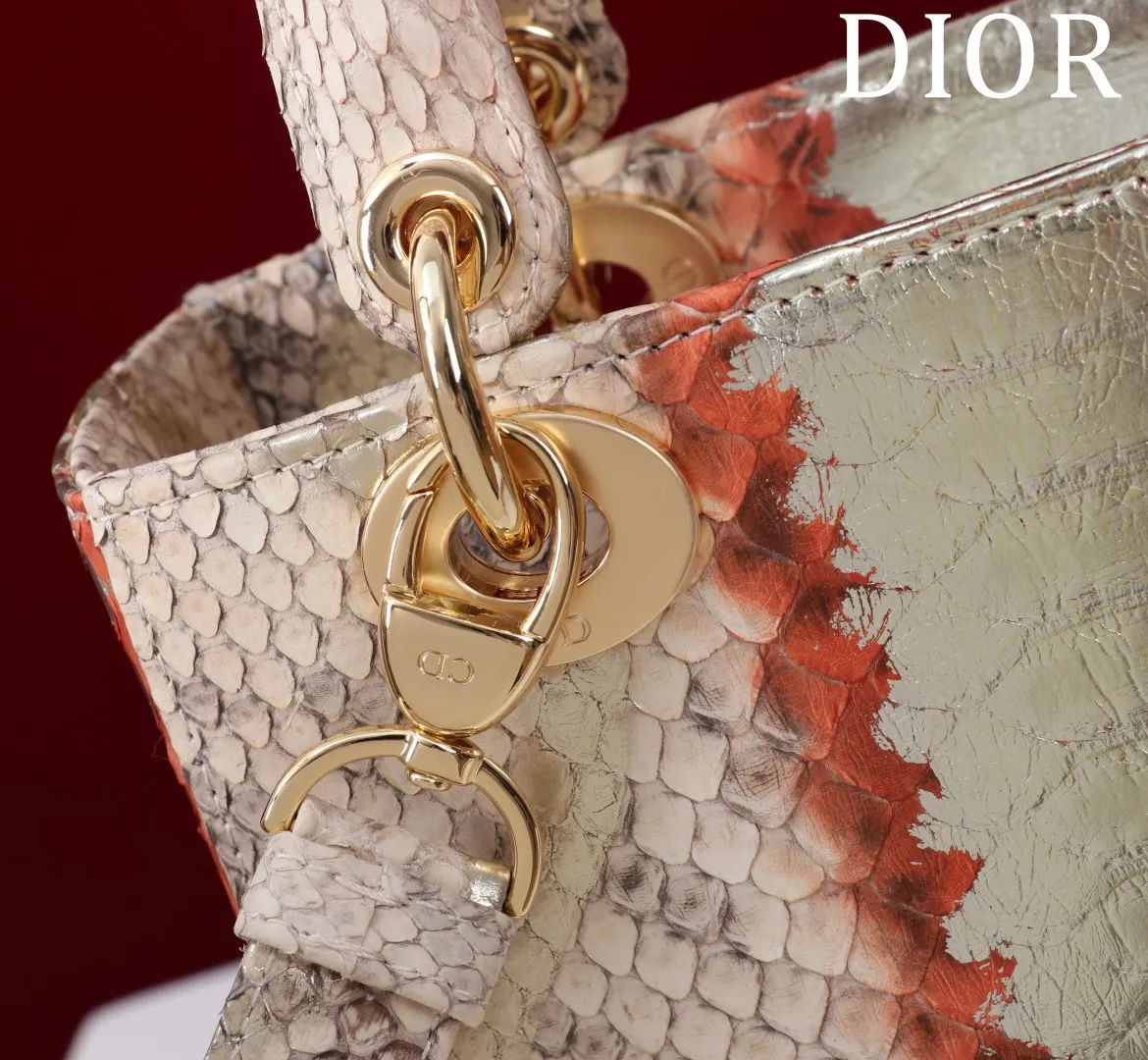 Dior Lady Dior 米白色藤格纹手提斜挎包 条纹款