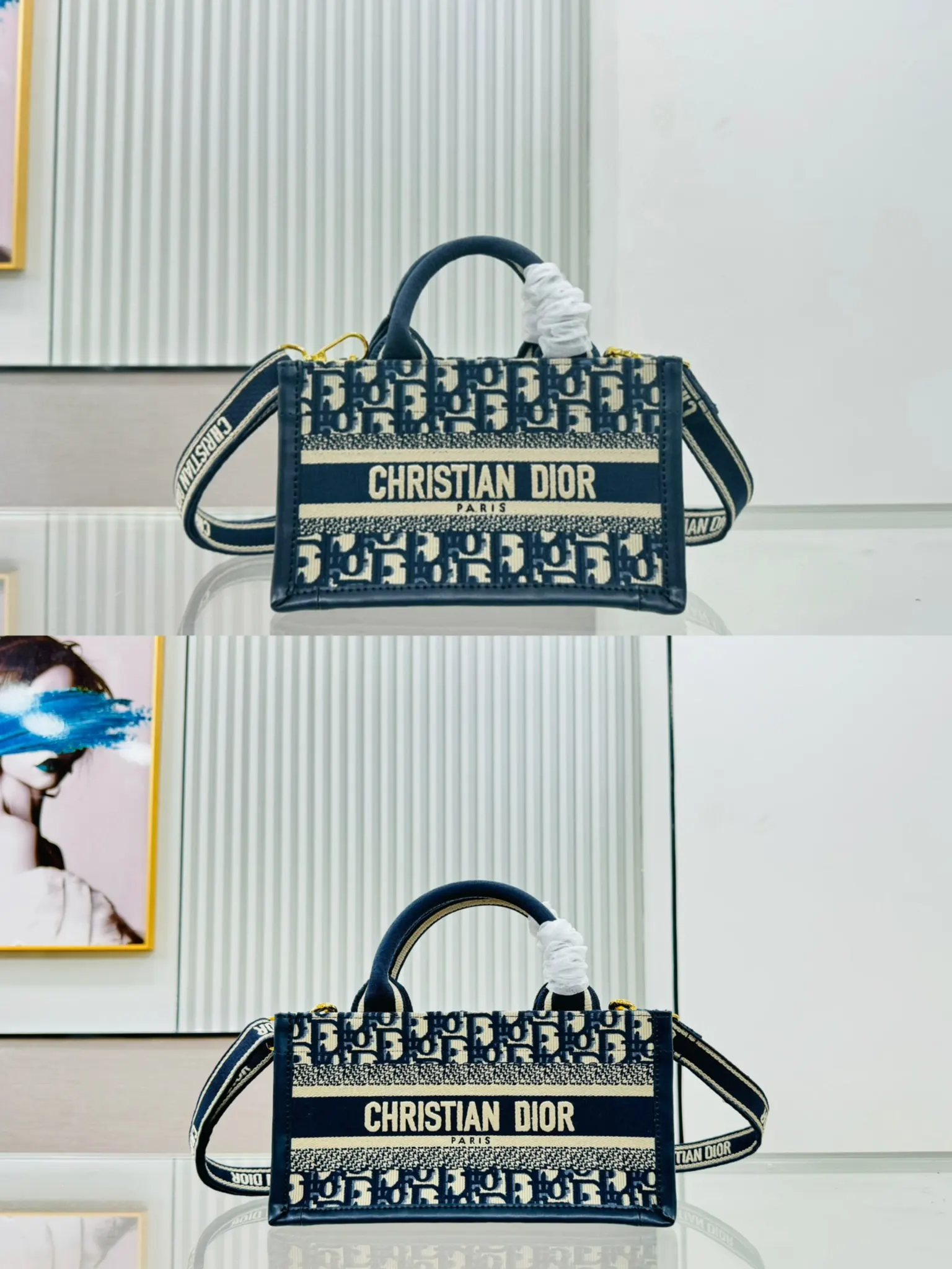 Dior Oblique 迷你 黑色/白色 托特包