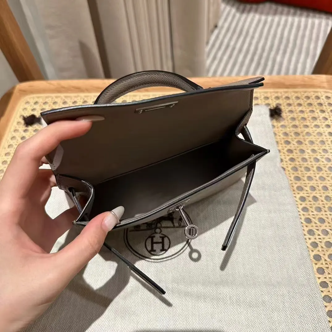 Hermès 迷你皮革手提包 大象灰银扣