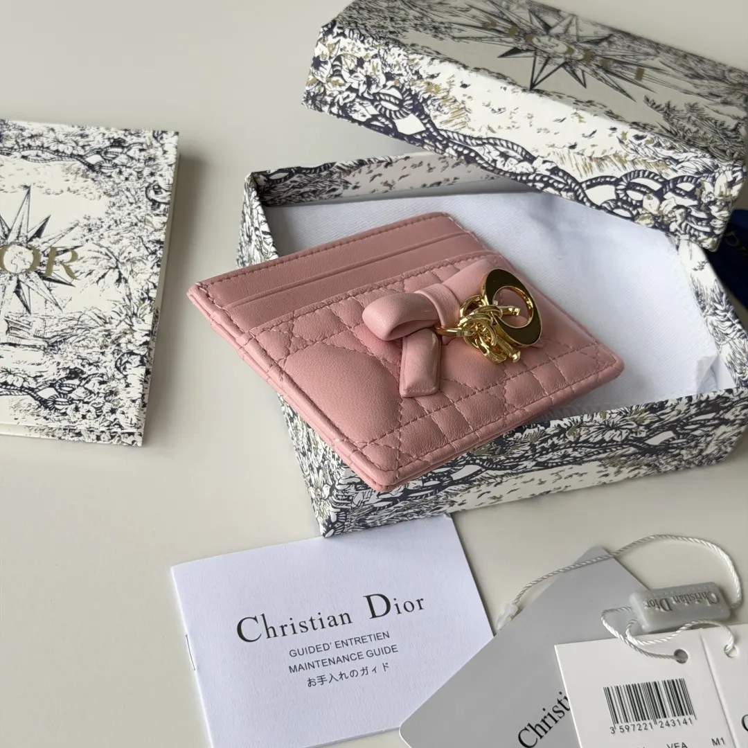 Dior 粉色 皮革 蝴蝶结 卡包
