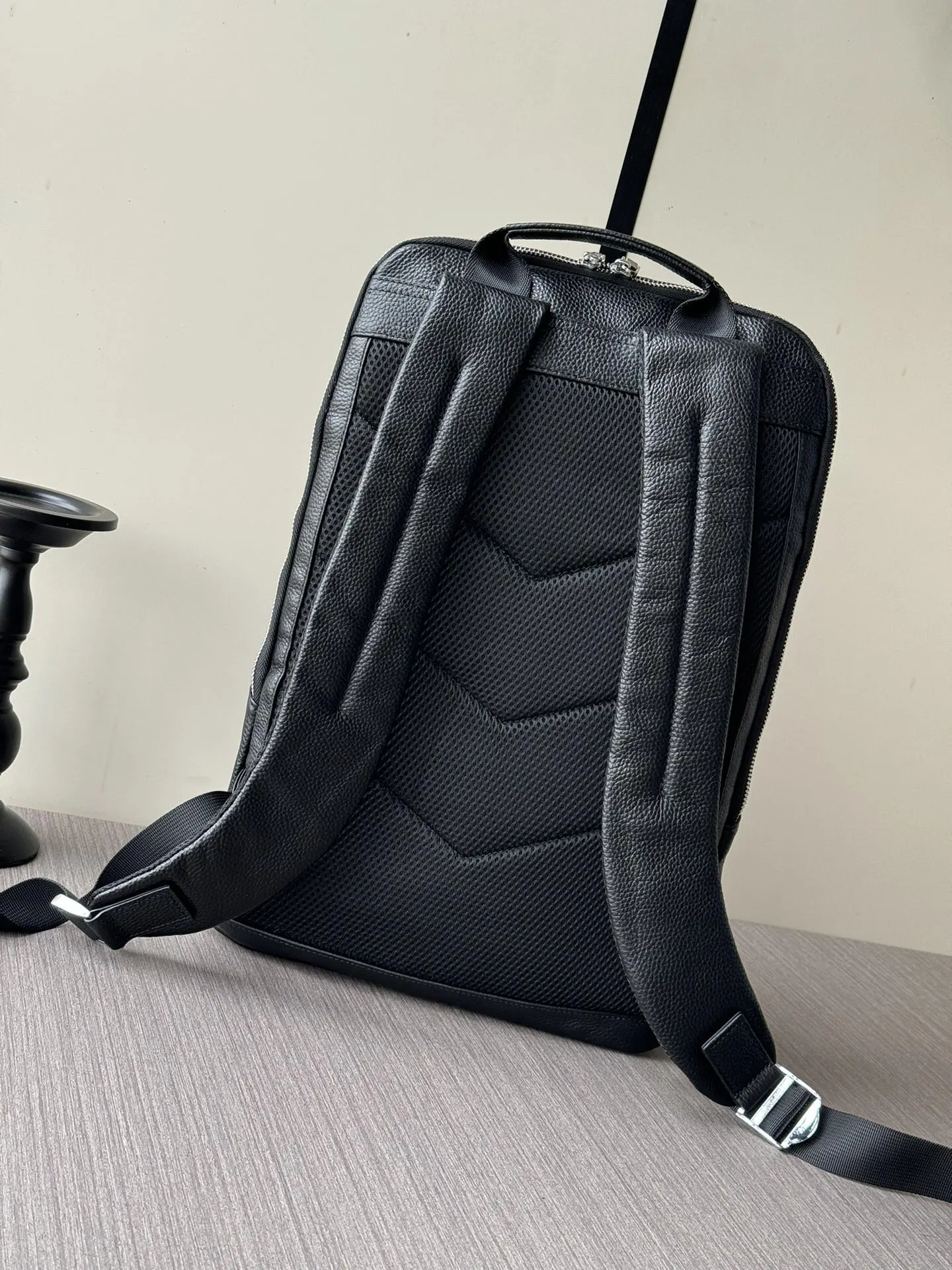 Prada Black Leather Backpack Logo