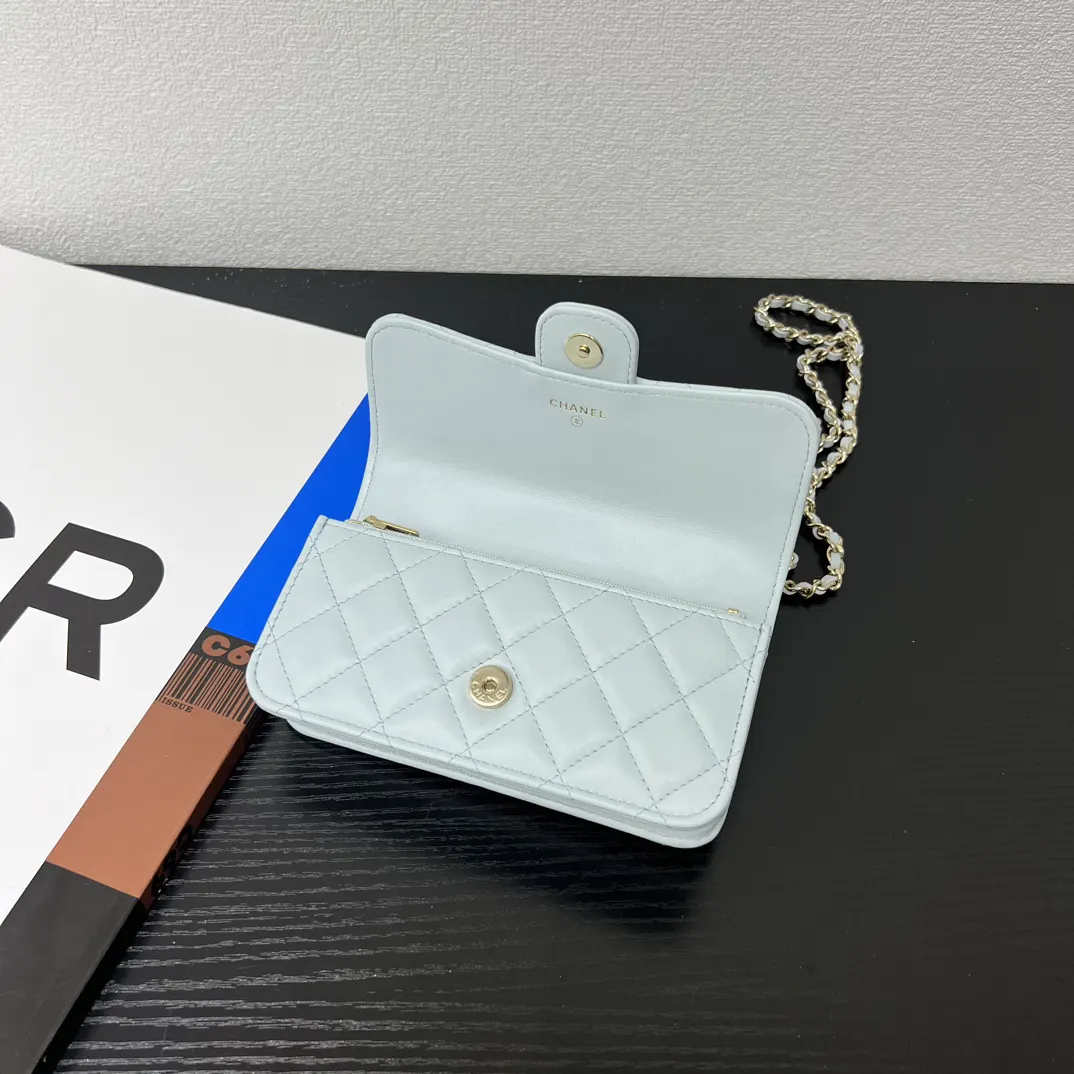 CHANEL 22 Bag 浅蓝色羊皮链条包 单肩款