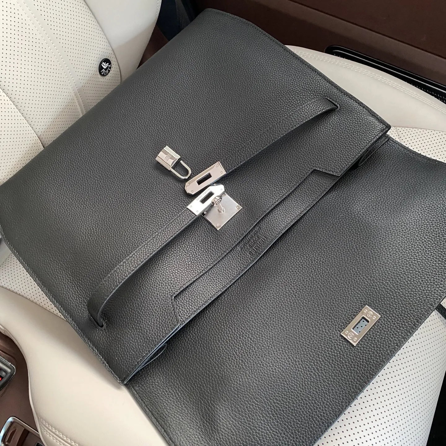 Hermes 黑色 藍色 小牛皮 公文包 商務通勤款