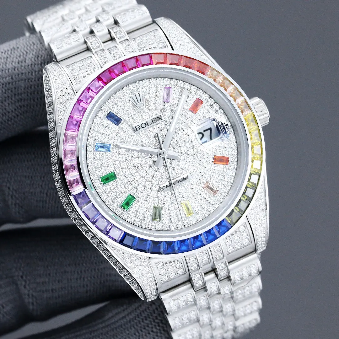 Rolex 土豪版满钻彩虹圈 劳力士蚝式恒动日志系列 手錶 經典腕表款