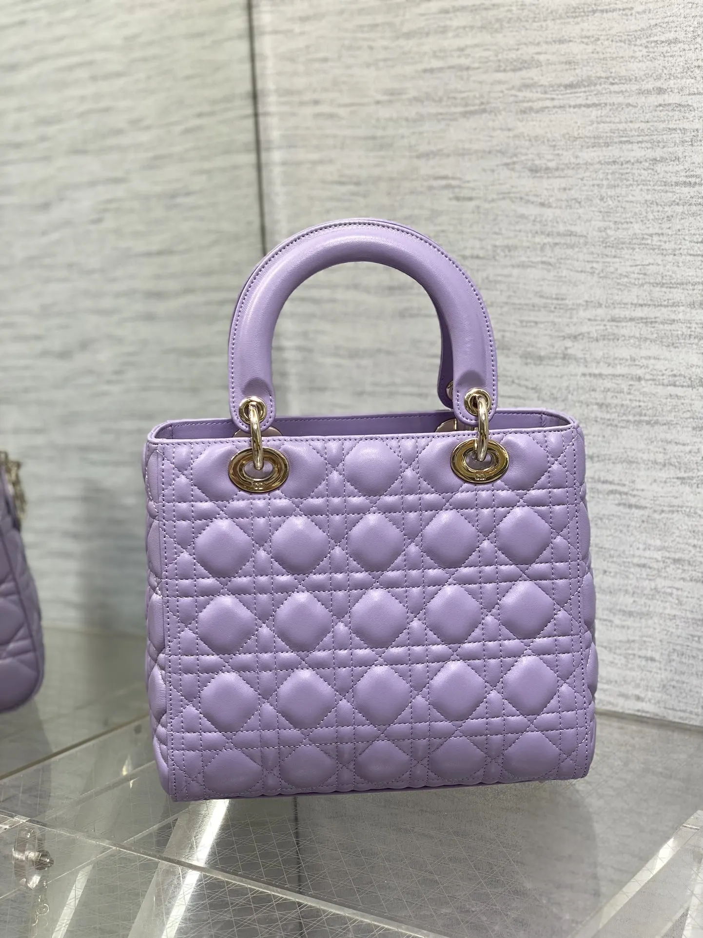 Dior 羊皮 进口 羊皮戴妃包梦幻紫 羊筋绒 手提包 通勤手提款