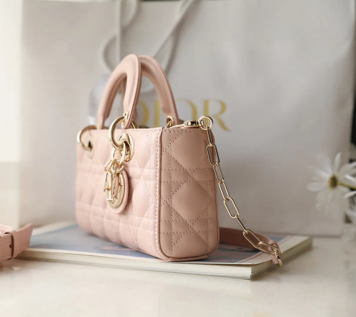 Dior Lady Dior Lady 胭脂粉色帆布鏈條包 手提斜挎(數字6) Dior Lady Dior Lady 胭脂粉色帆布鏈條包 手提斜挎(數字6)