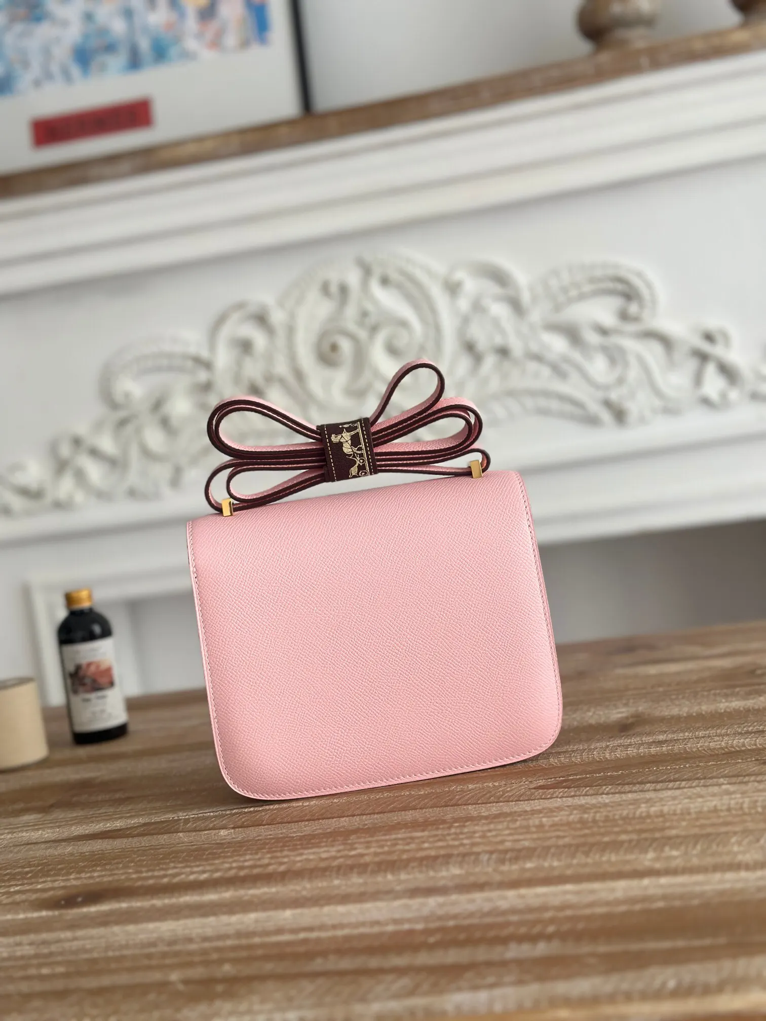 Hermès Constance 3Q粉 Epsom掌纹牛皮 斜挎包 19cm