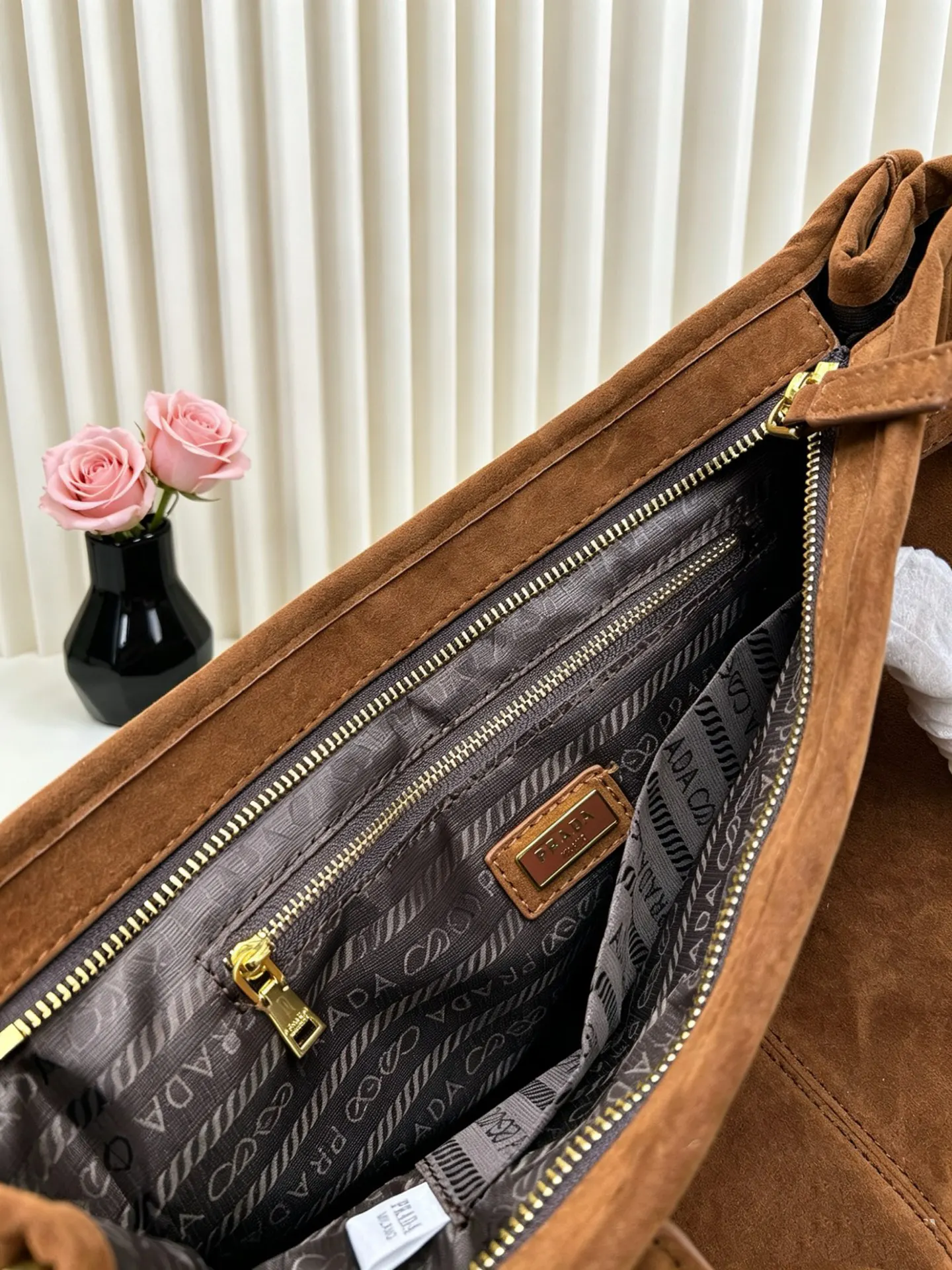 Prada Brown Suede Top Handle Crossbody Bag
