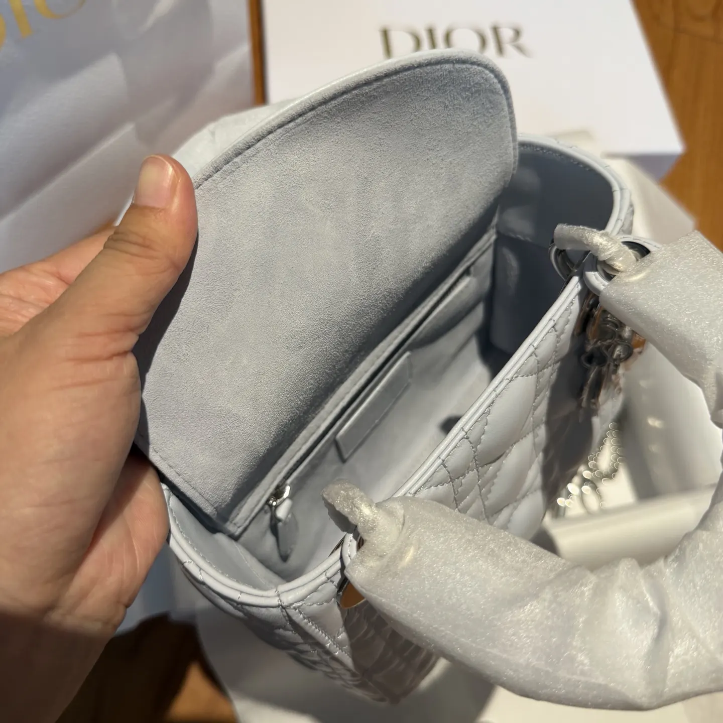 Dior Lady 蓝色 羊皮 链条包 精致链条款