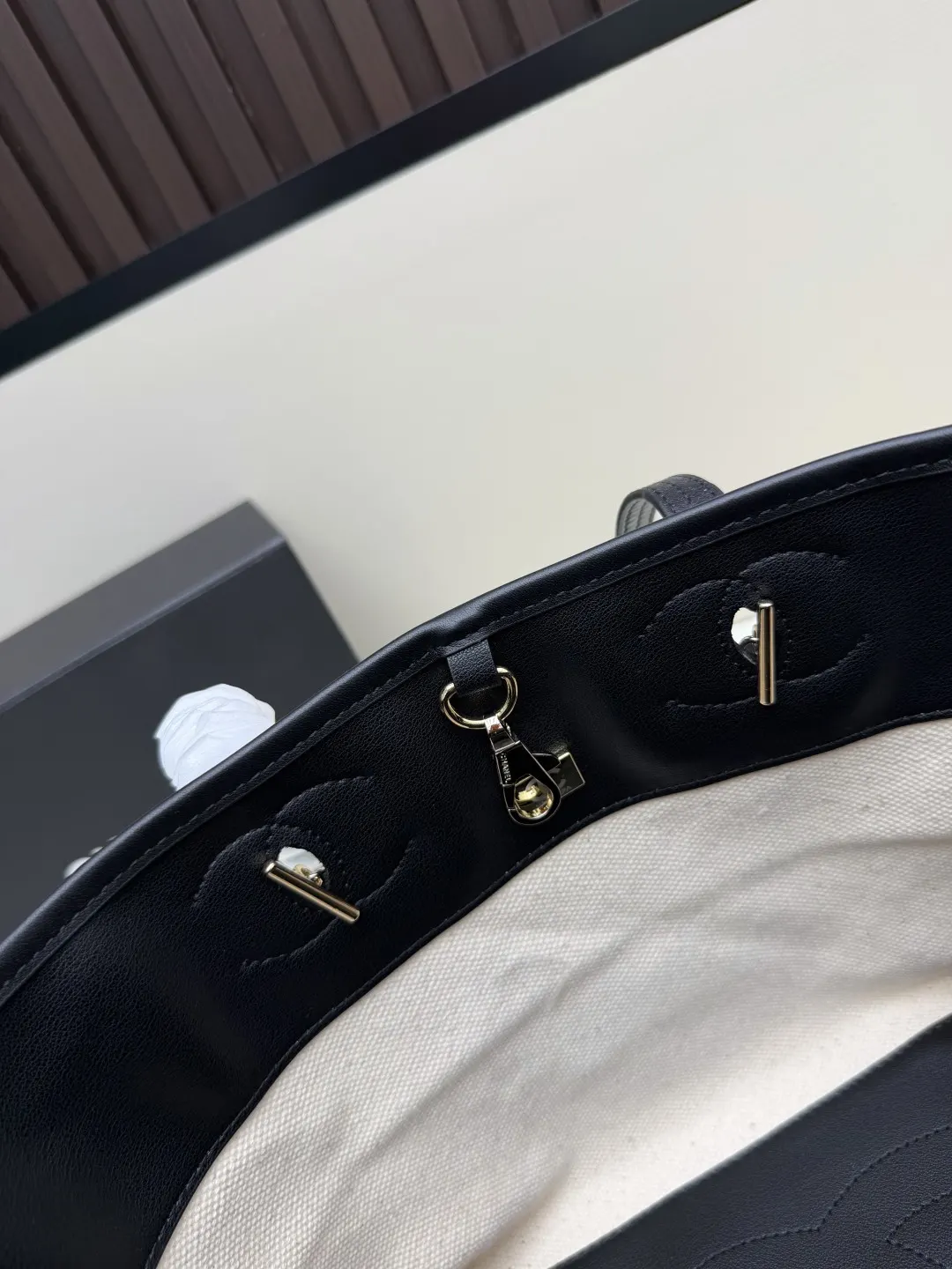 CHANEL 藏藍 卡其 小牛皮 托特包 大容量托特款