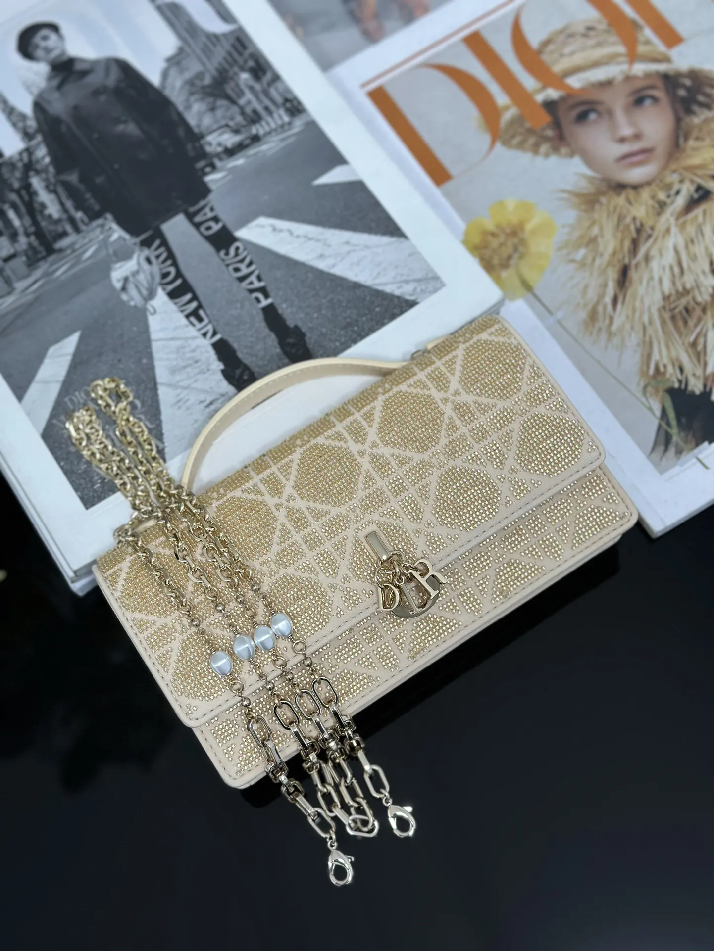 Dior Cannage藤格纹 金色手拿包 晚宴手拿