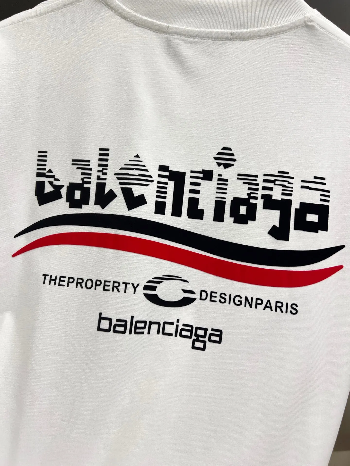 Balenciaga 紅色波浪標識圓領短袖T恤 白色