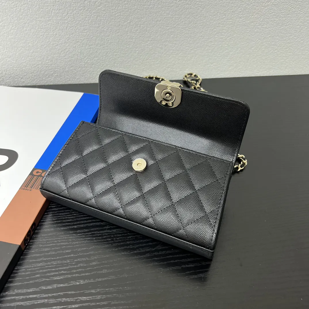 Chanel 黑色菱格Kelly手柄包 金链手提 手提包