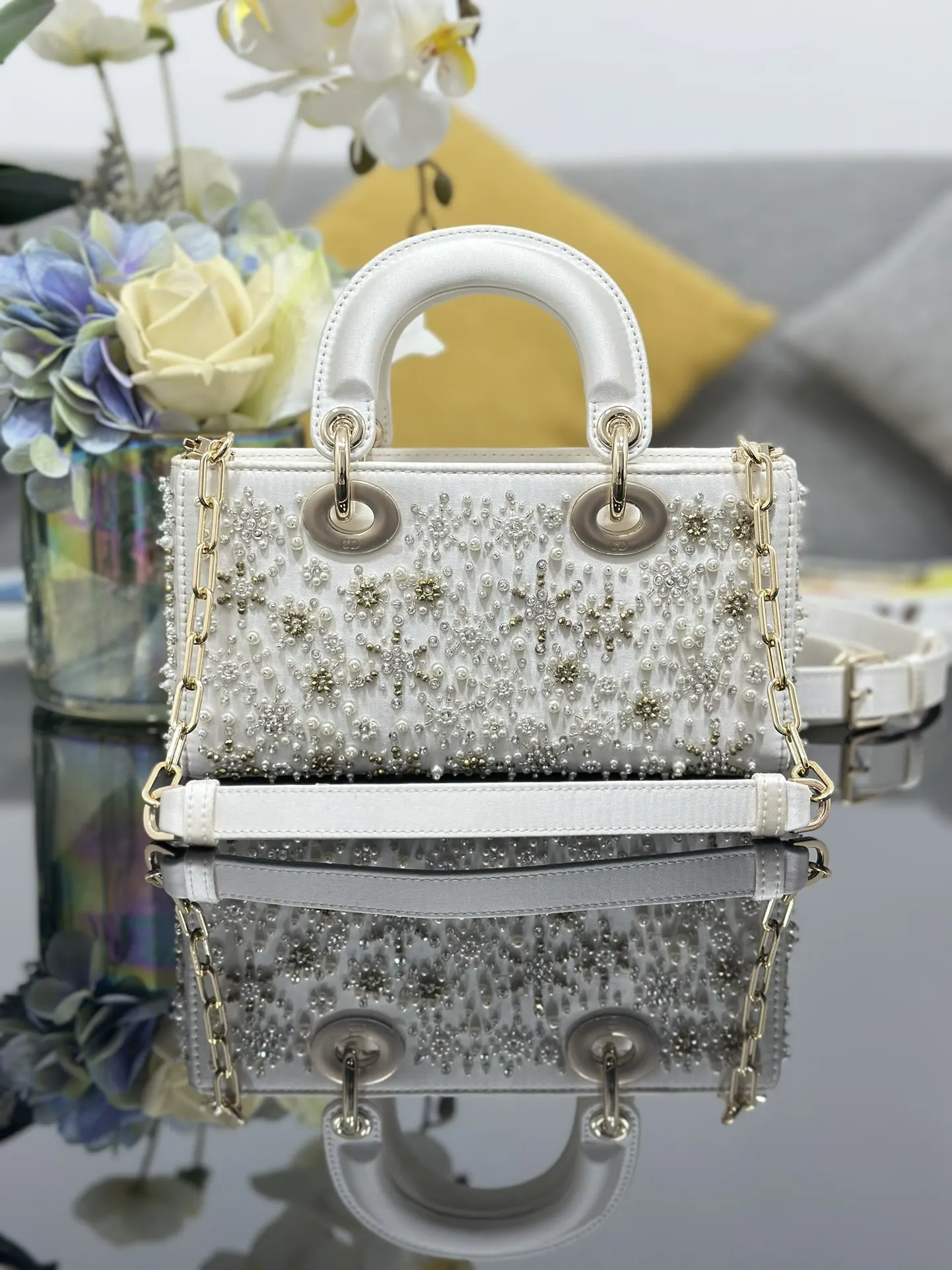 Dior 白色 金色 皮革 链条包 精致链条款