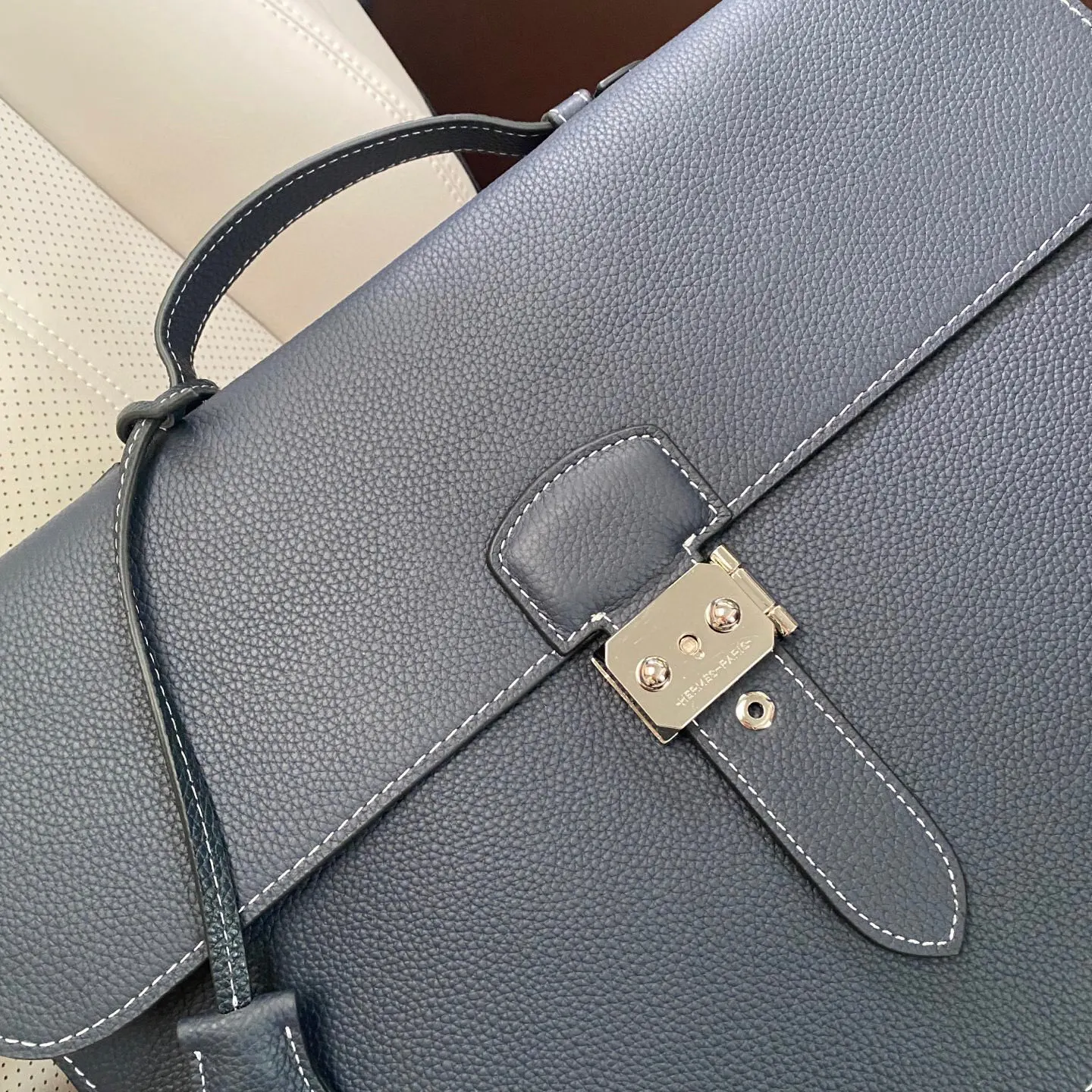 Hermes 黑色 蓝色 小牛皮 公文包 商务通勤款