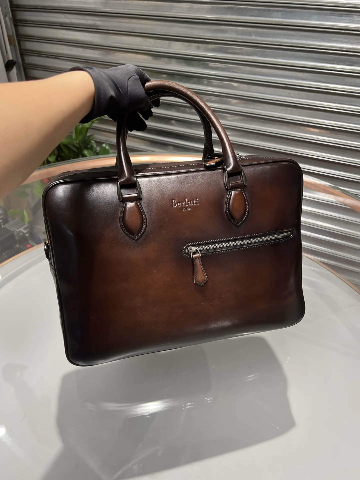 小牛皮 双拉链中号公文包 皮料 意大利进口小牛皮 工艺 车缝 商务通勤款