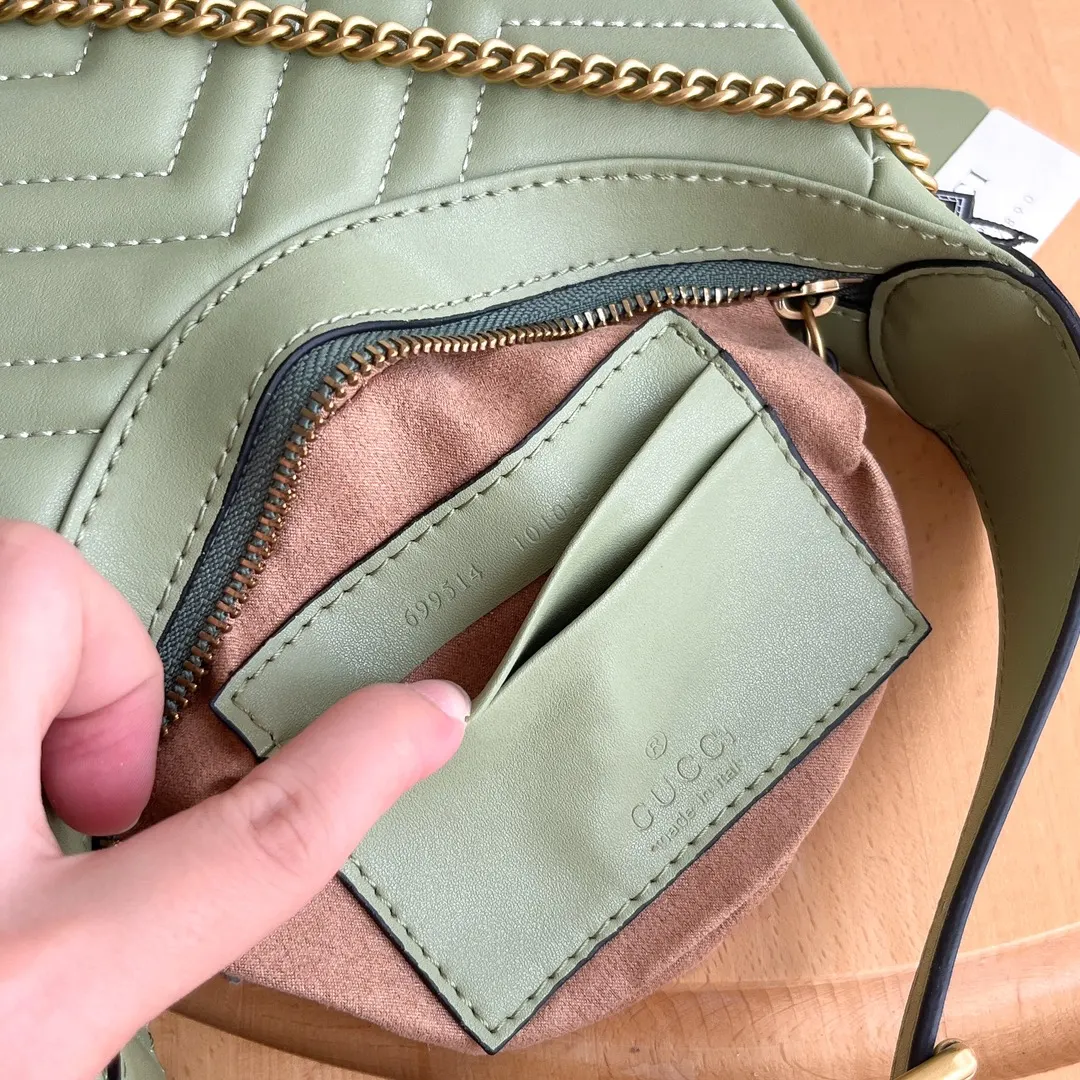 Gucci Marmont 綠色 菱格絎縫 腋下包