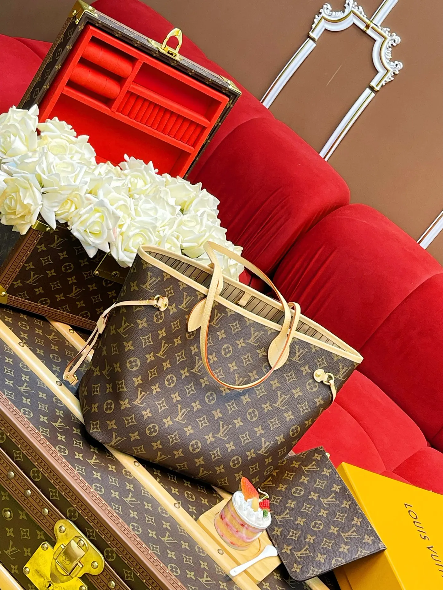 Beige Monogram Tote Bag Leather