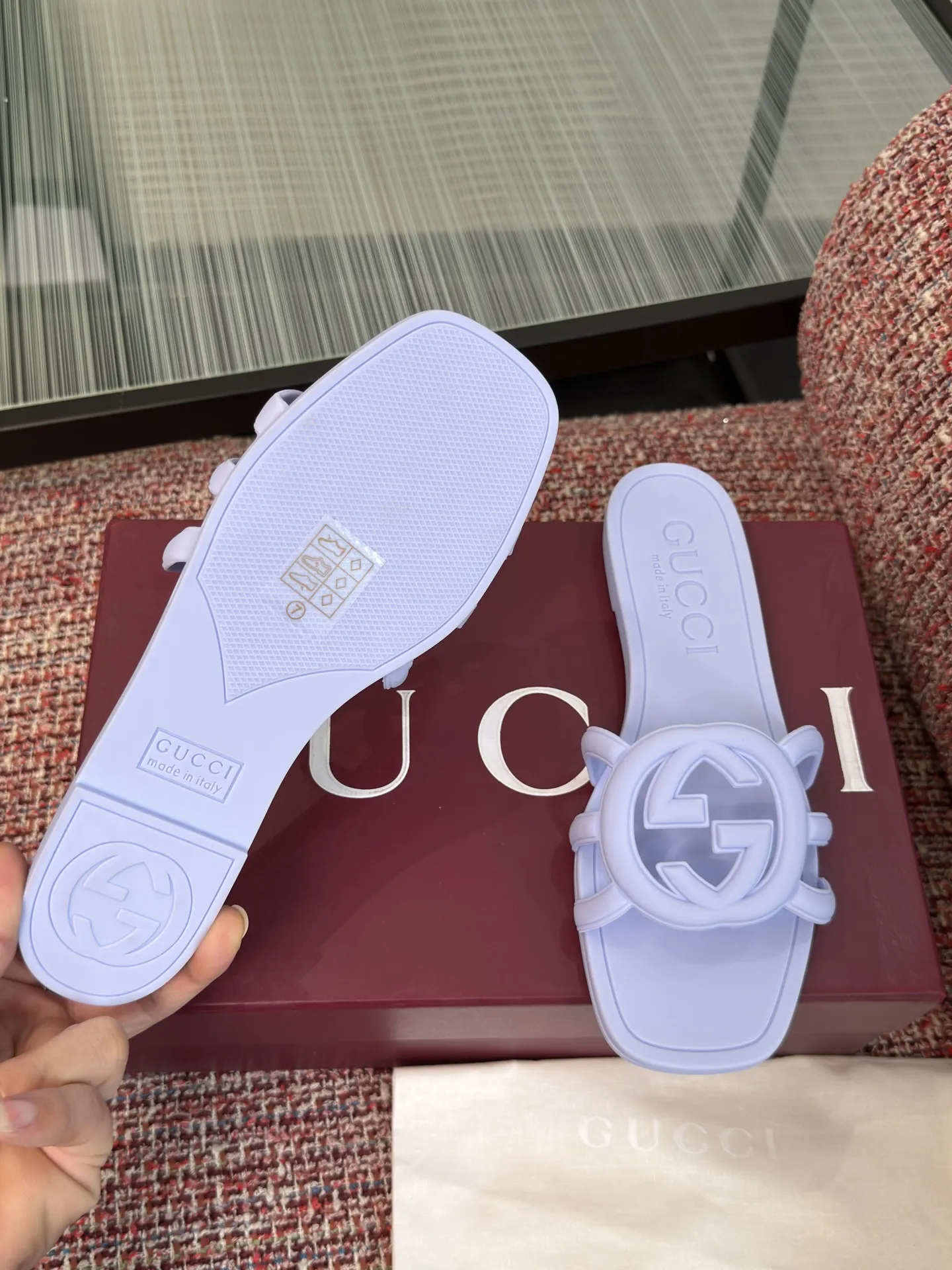 Gucci Interlocking G 浅蓝色凉拖 休闲 运动鞋