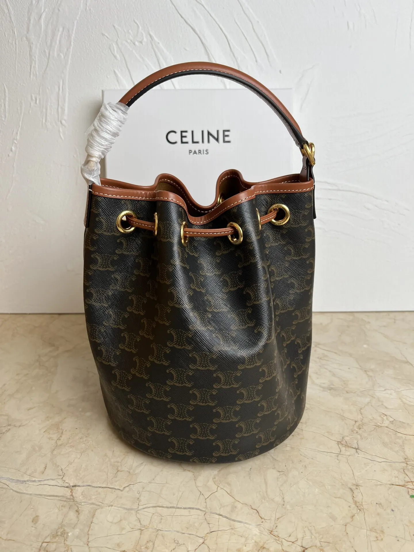 Celine 老花 金色 牛皮 水桶包 休闲水桶款