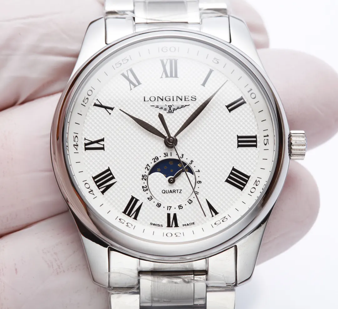 Longines 牛皮 高端 浪琴名匠月相系列情侣对表 精钢壳套 进口月相石 手錶 經典腕表款