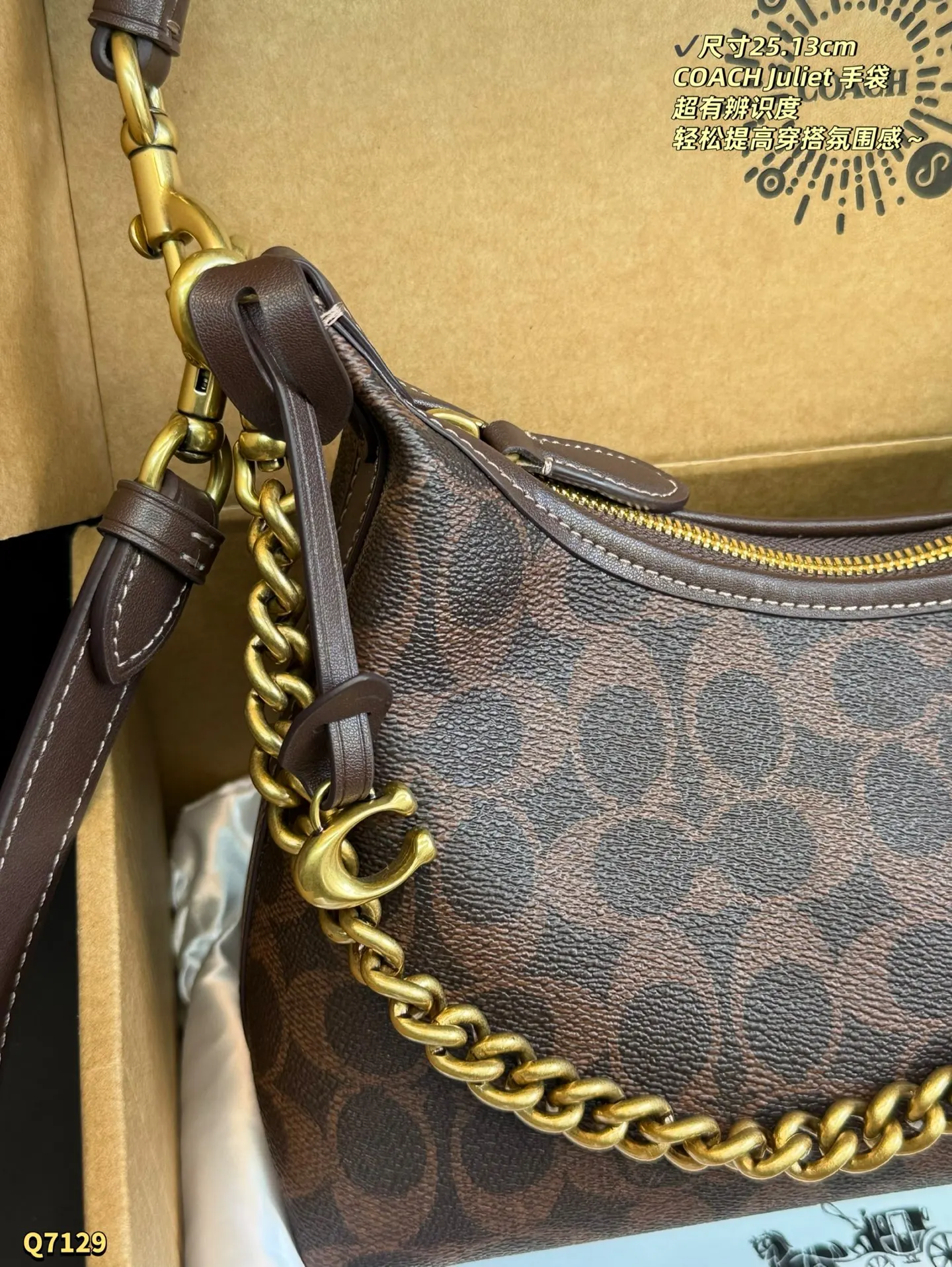 Coach 棕色 老花 尺寸 Juliet 手袋 經典 腋下包 復古腋下背款