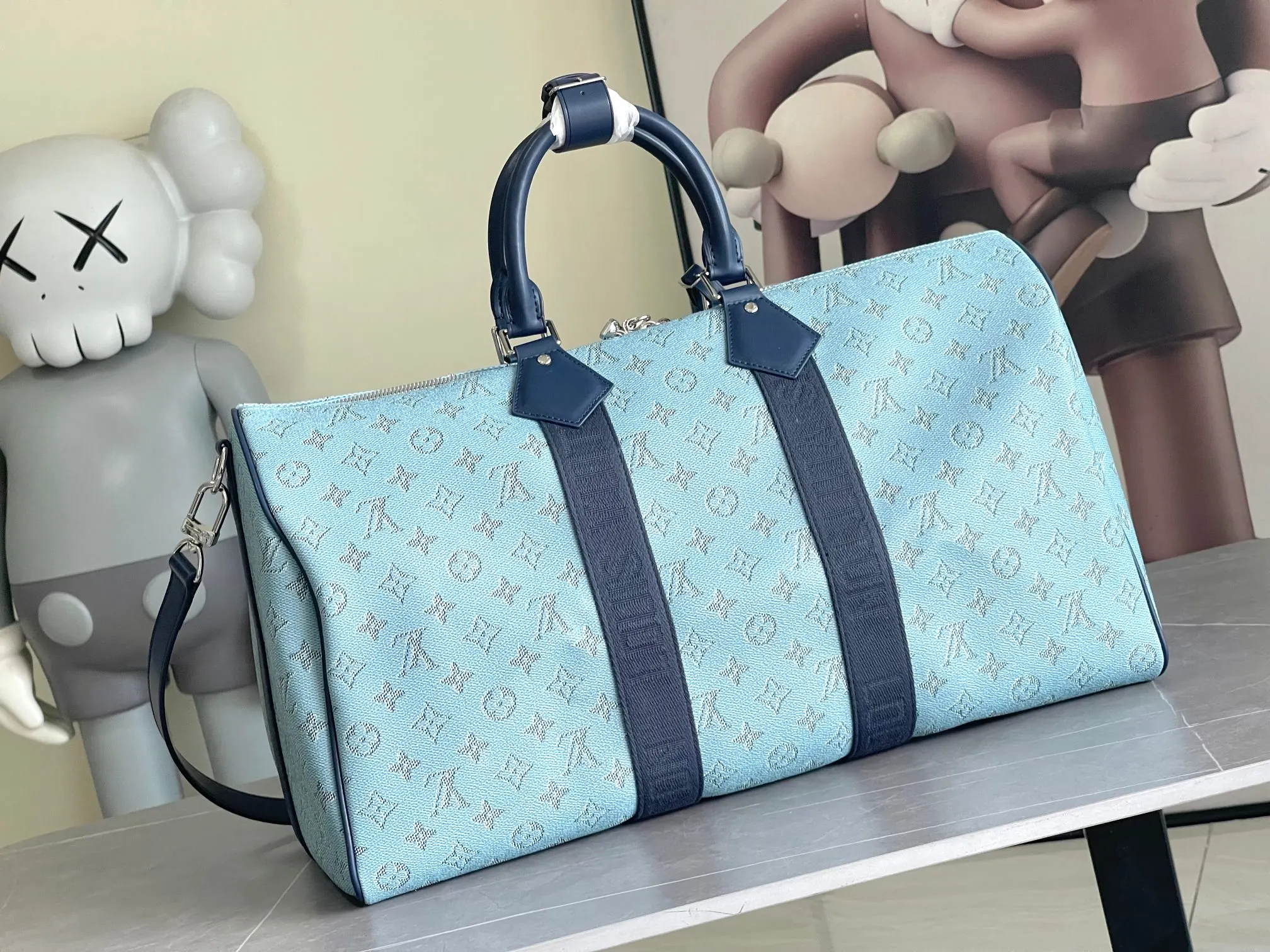 Keepall 藍色 牛皮 旅行袋 大容量旅行款