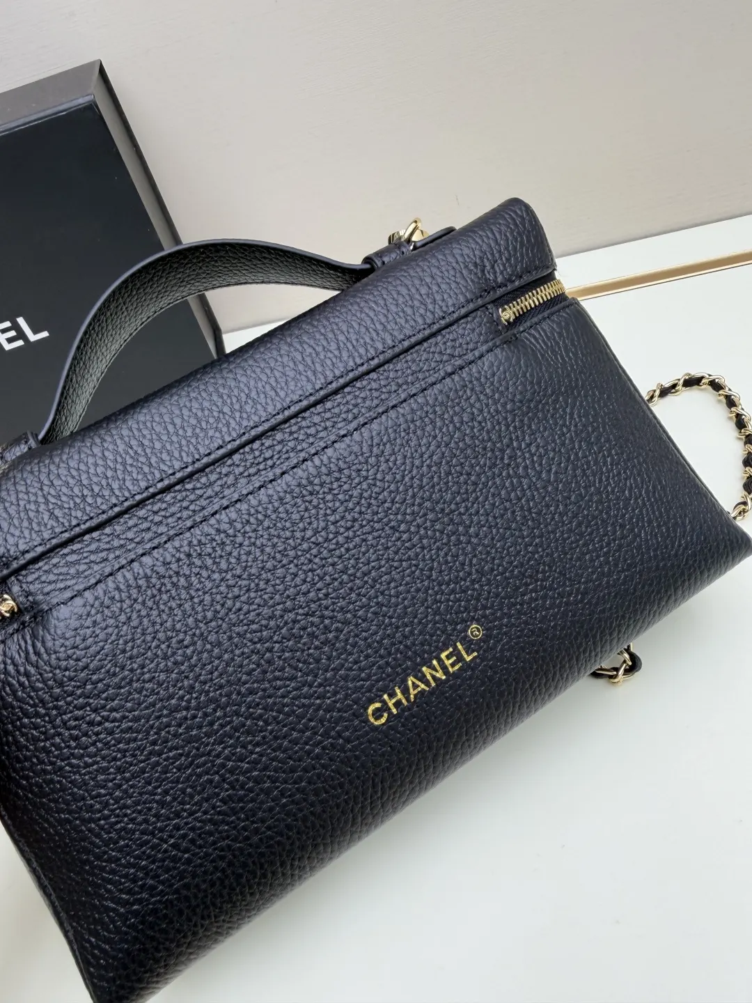 黑色 中号 OHANEL L皮饭盒包黑色 链条包 精致链条款