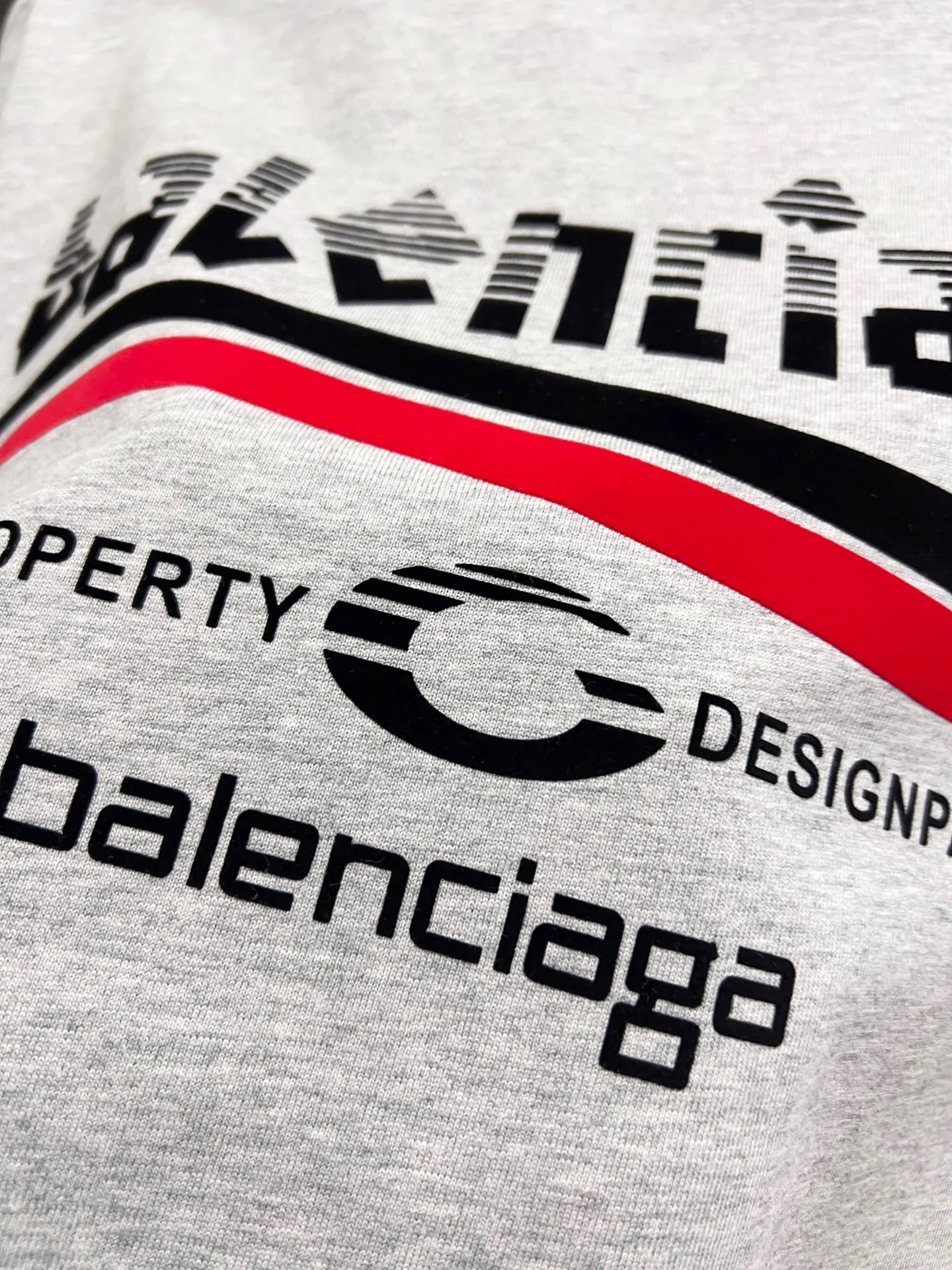 Balenciaga Wave Logo Crew Neck T-Shirt In Heather Grey