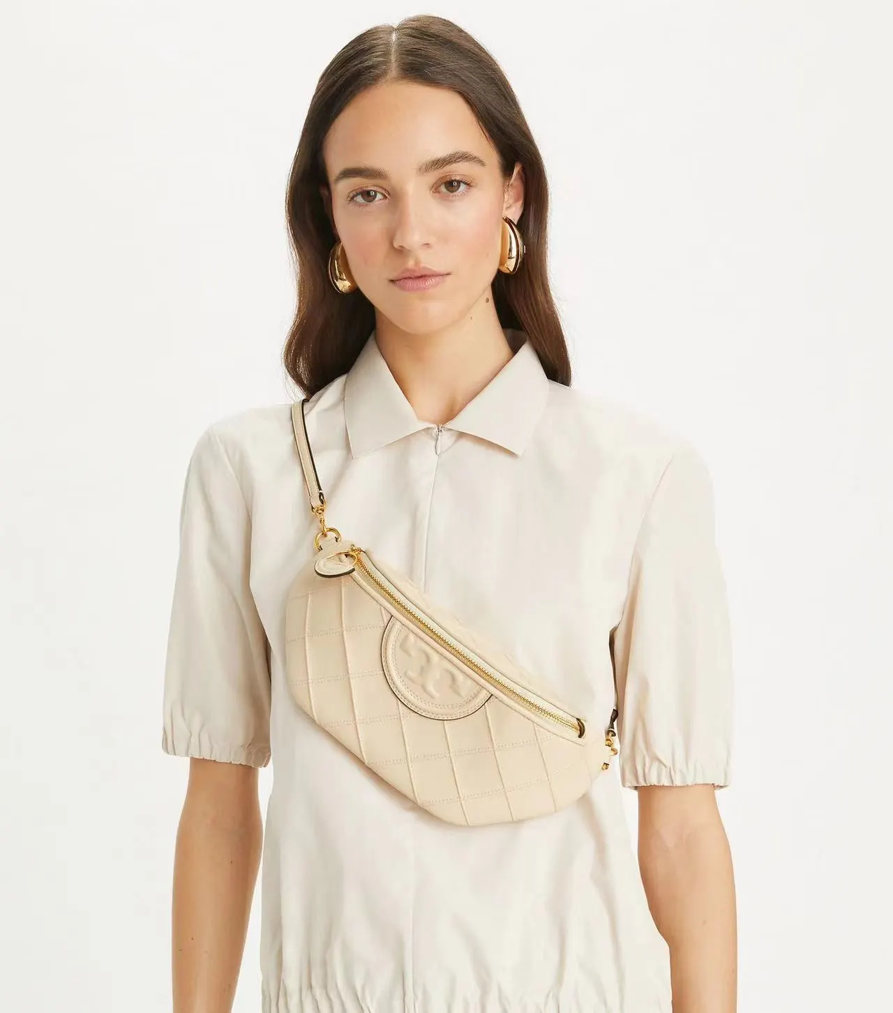 Black White Belt Bag Casual Leather