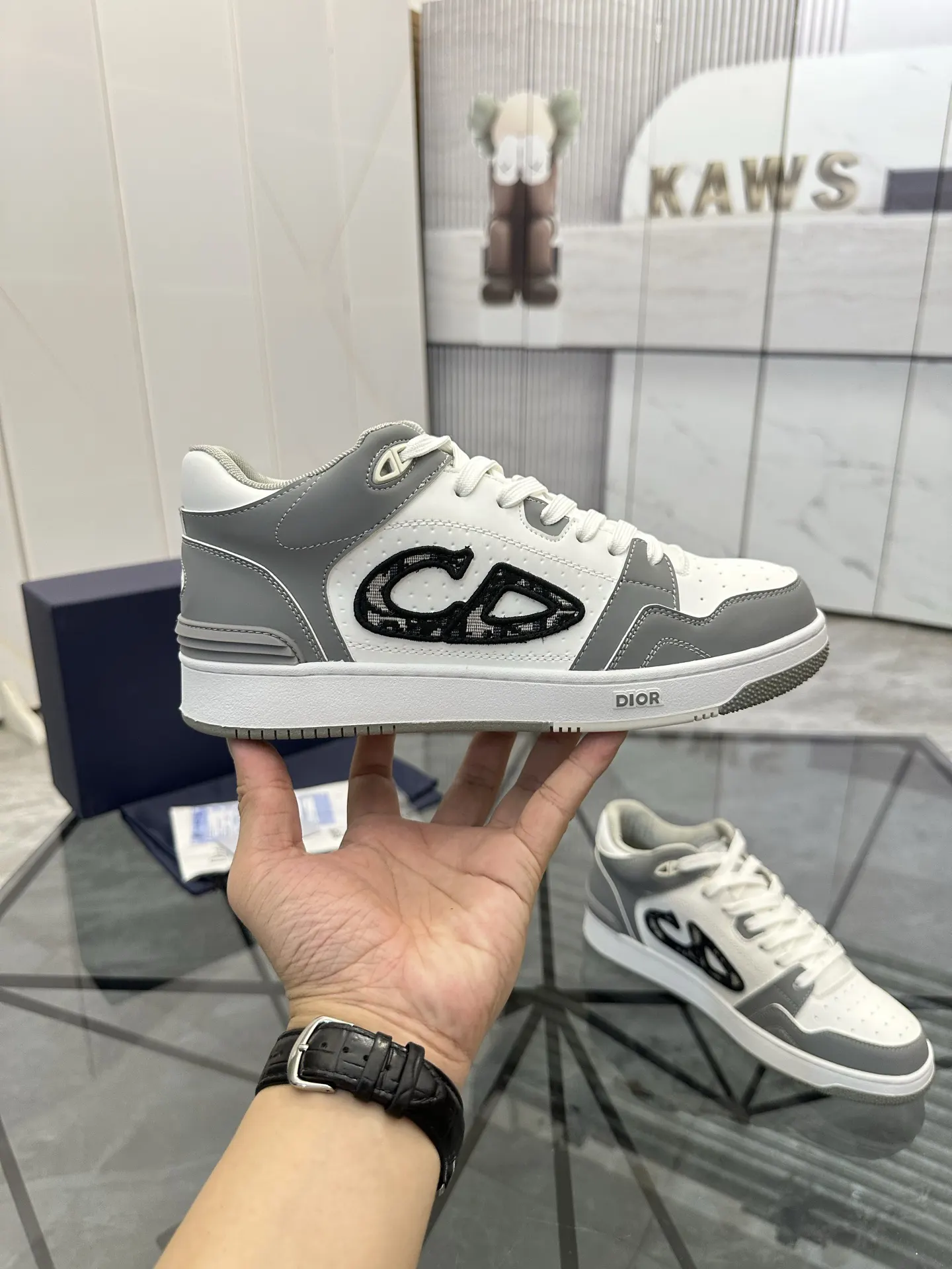 Dior B57 灰色/白色 皮革 運動鞋