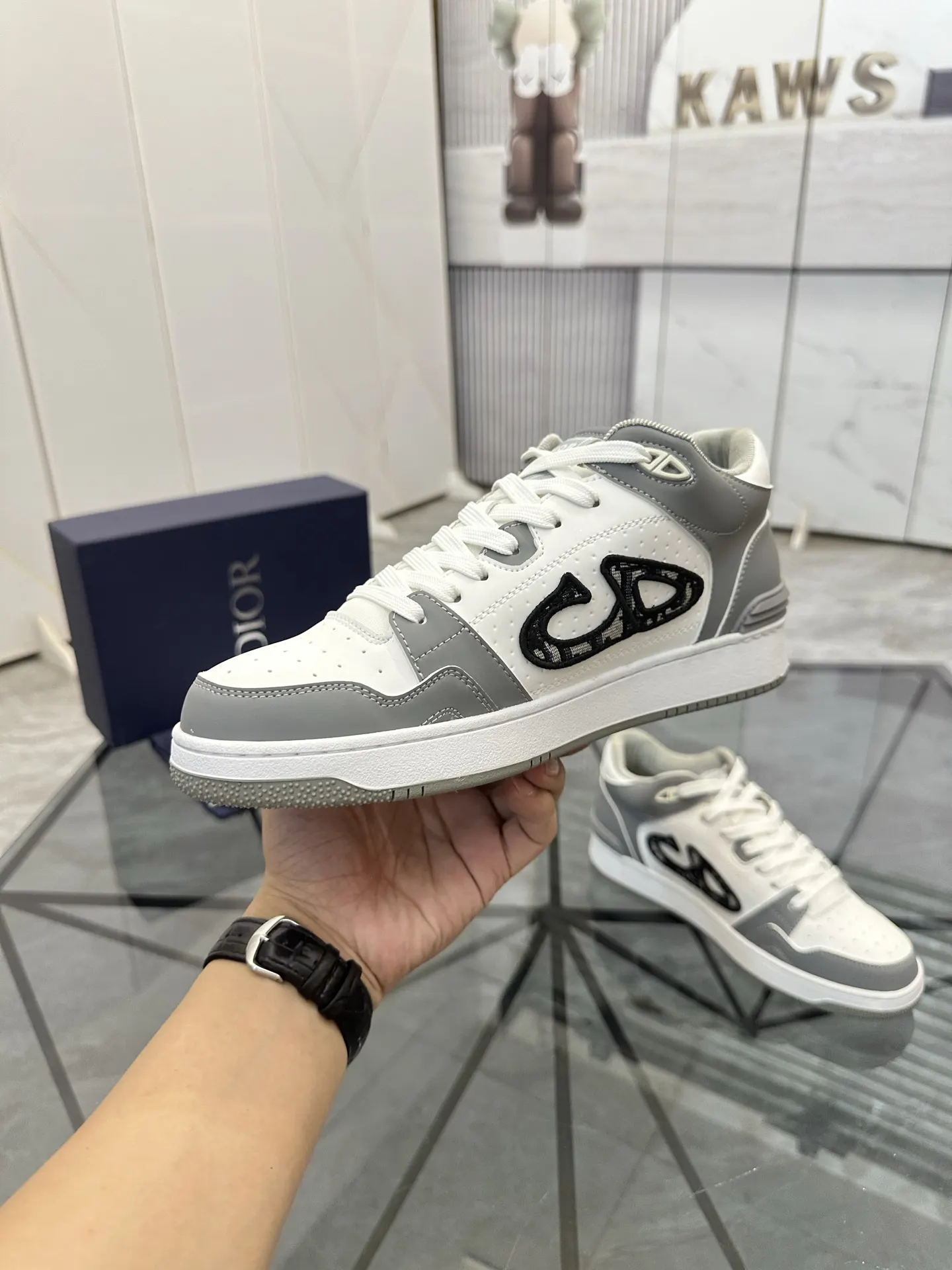 Dior B57 灰色/白色 皮革 運動鞋